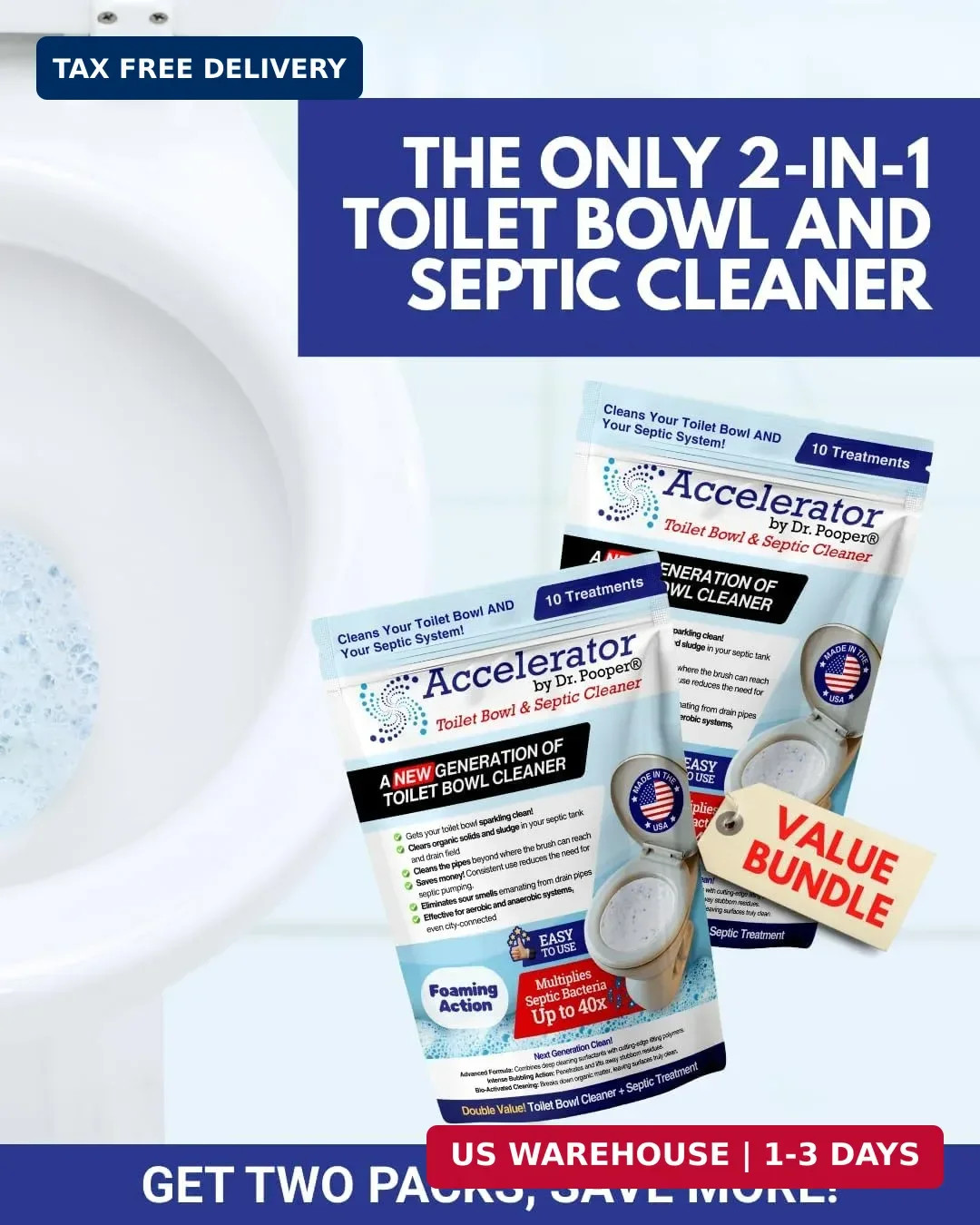 Accelerator by Dr. Pooper Toilet Bowl and Septic Cleaner – Foaming Bio-Activated