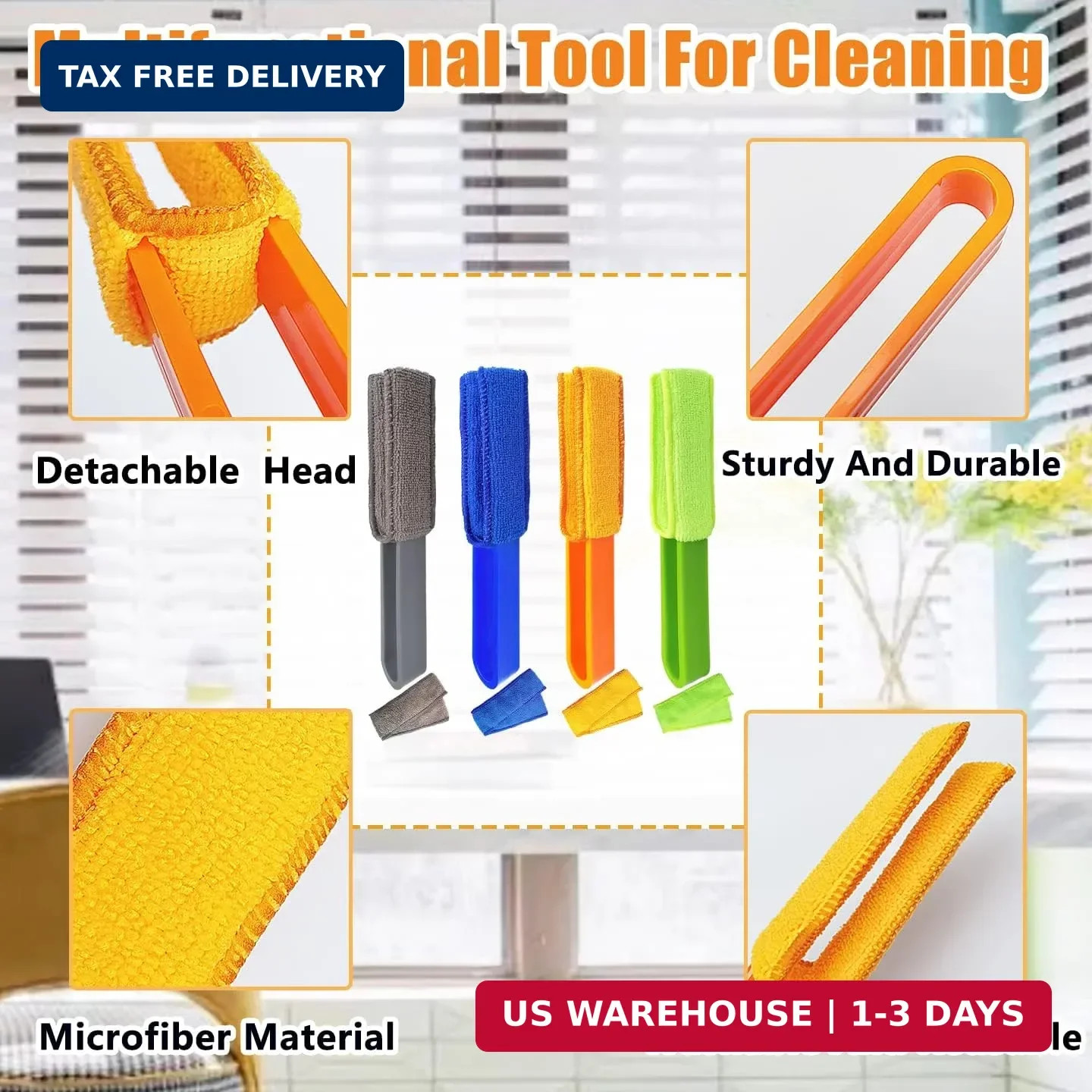 4 Pack Microfiber Blinds Duster, 4 Removable and Washable Sleeves, Cleaner for W