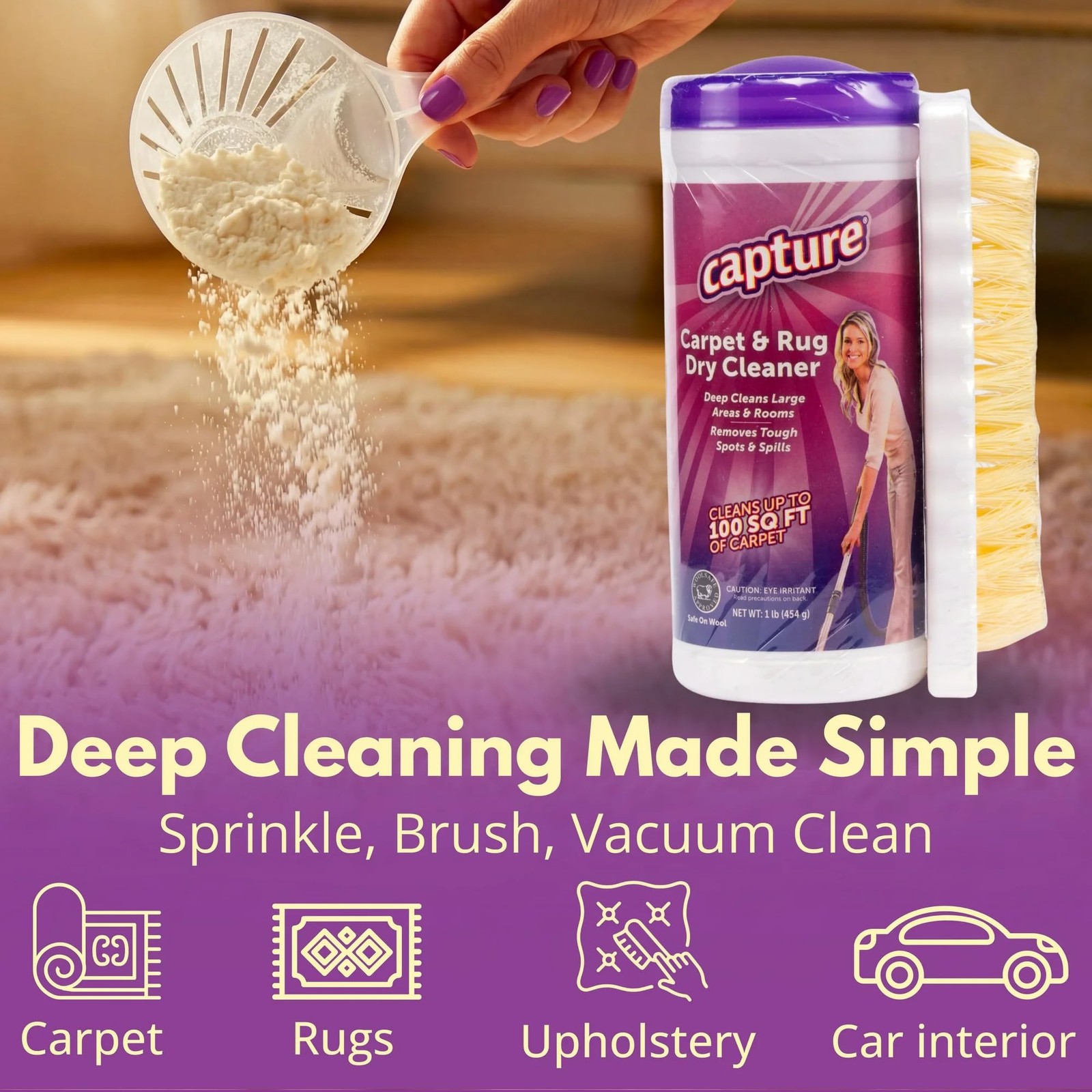 Carpet & Rug Dry Cleaner w/Brush – Carpet Deodorizer & Freshener Powder – Spo…