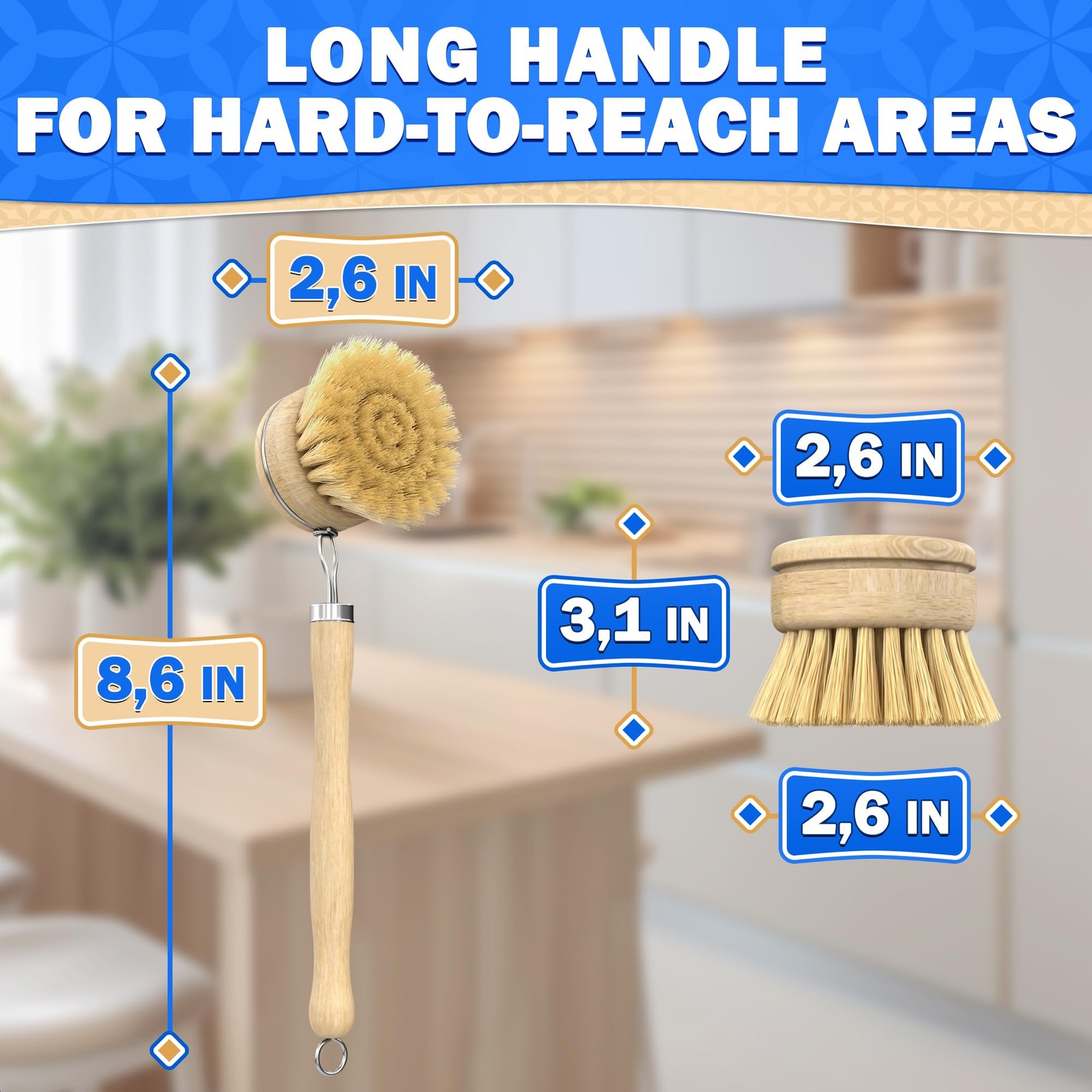 5 Pcs Bamboo Dish Brush Set â€“ Bamboo Dish Scrubber with Soft & Stiff Non-Scra
