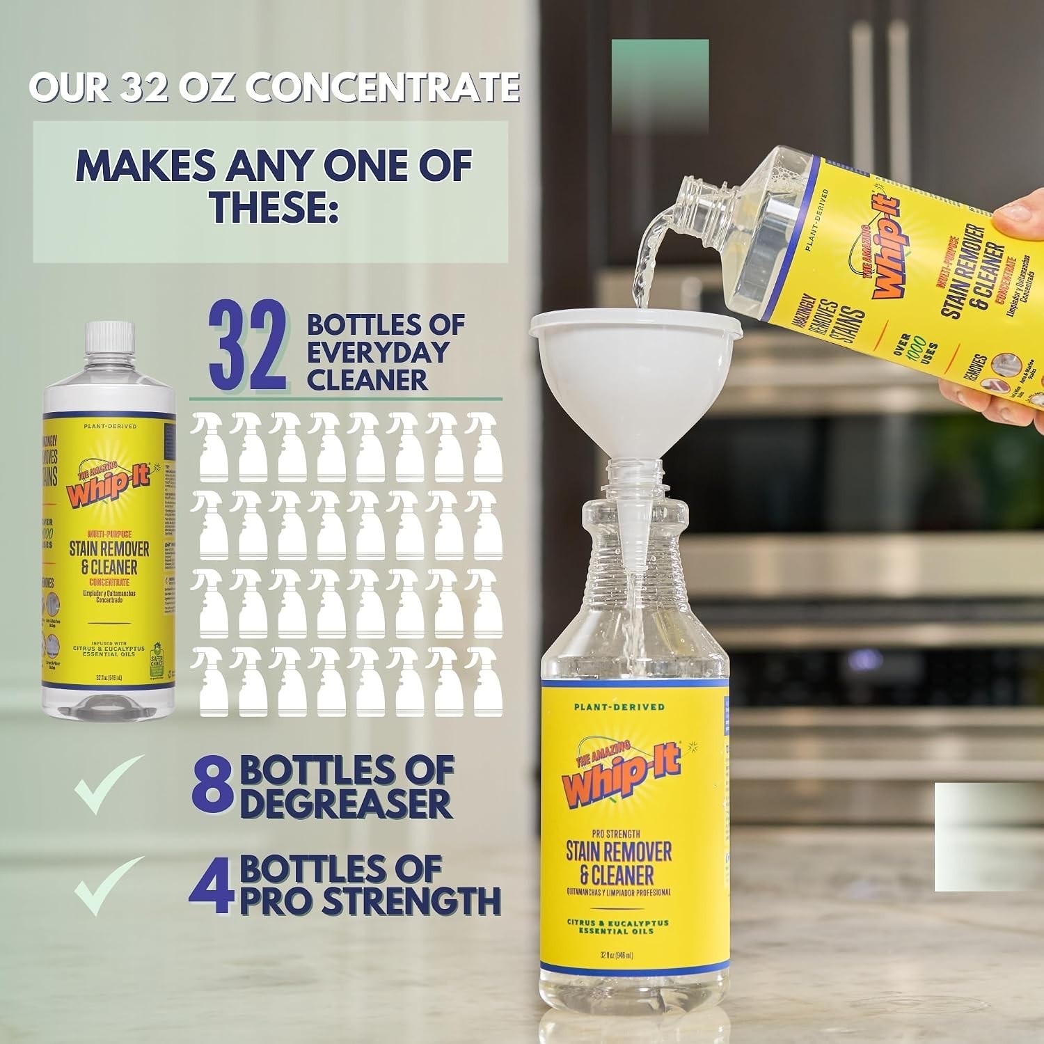 Whip It Cleaner, Multi Purpose Stain Remover CONCENTRATE, Makes 32 Bottles, P…
