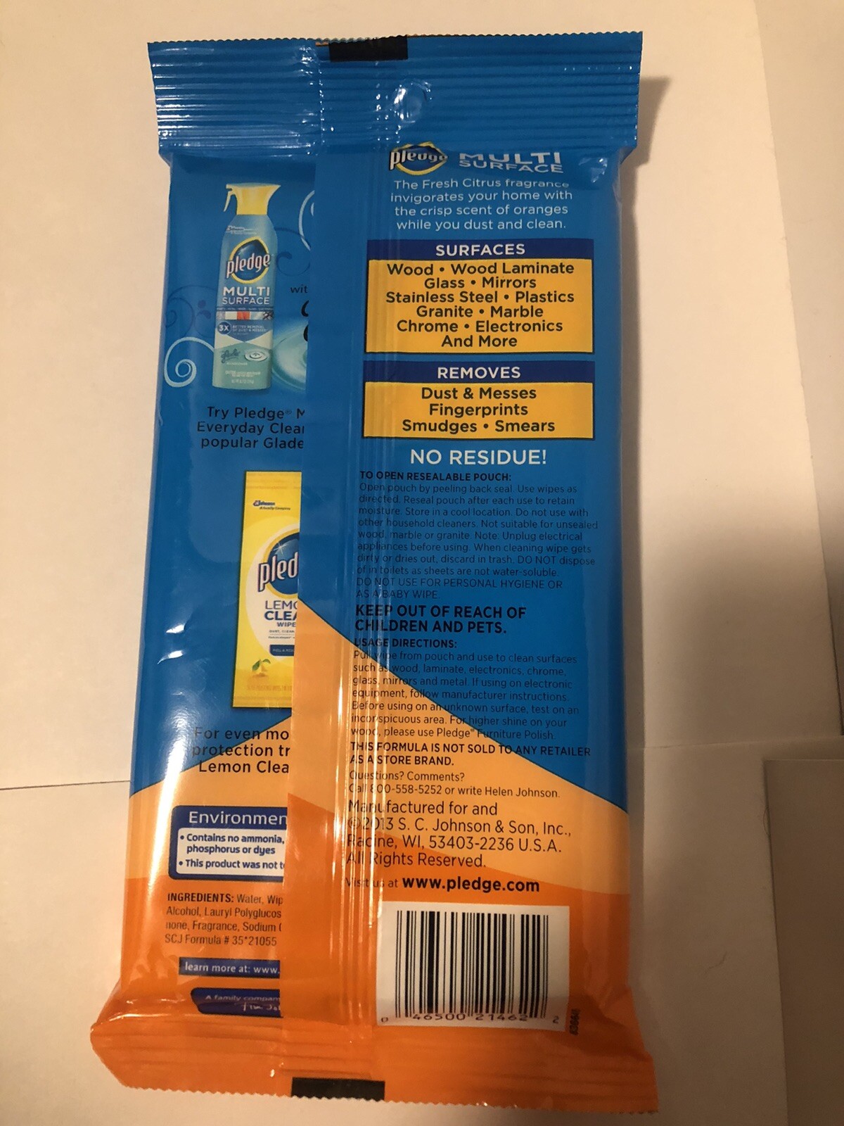 New Pledge Multisurface Everyday Wipes 25 Pre-Moistened Wipes 7″ x 10″ Citrus