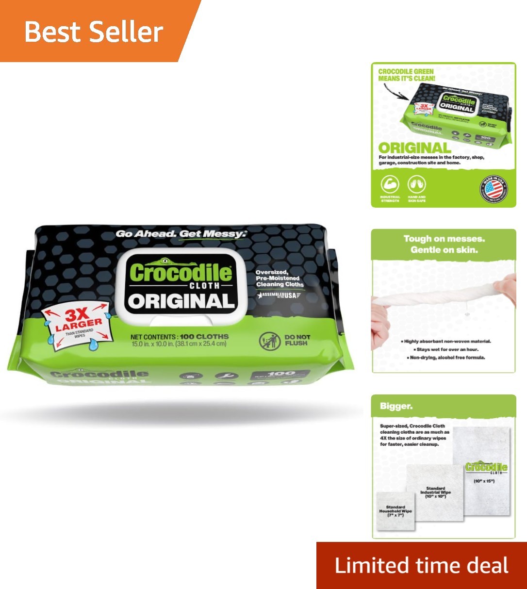 Multipurpose 15×10 Inch Cleaning Wipes – Aloe Infused, 100 Count for Tough Jobs