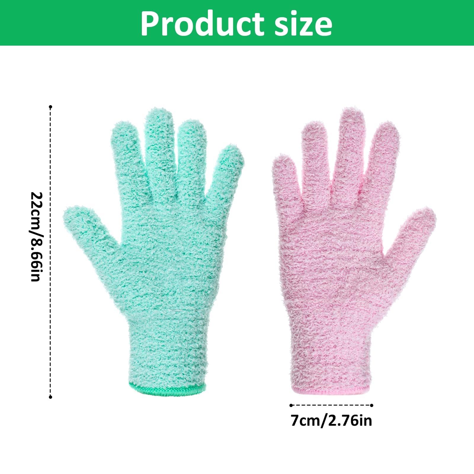 Thinp 2 Pairs Microfiber Dusting Gloves, Reusable Plant Standard, Pink, Green