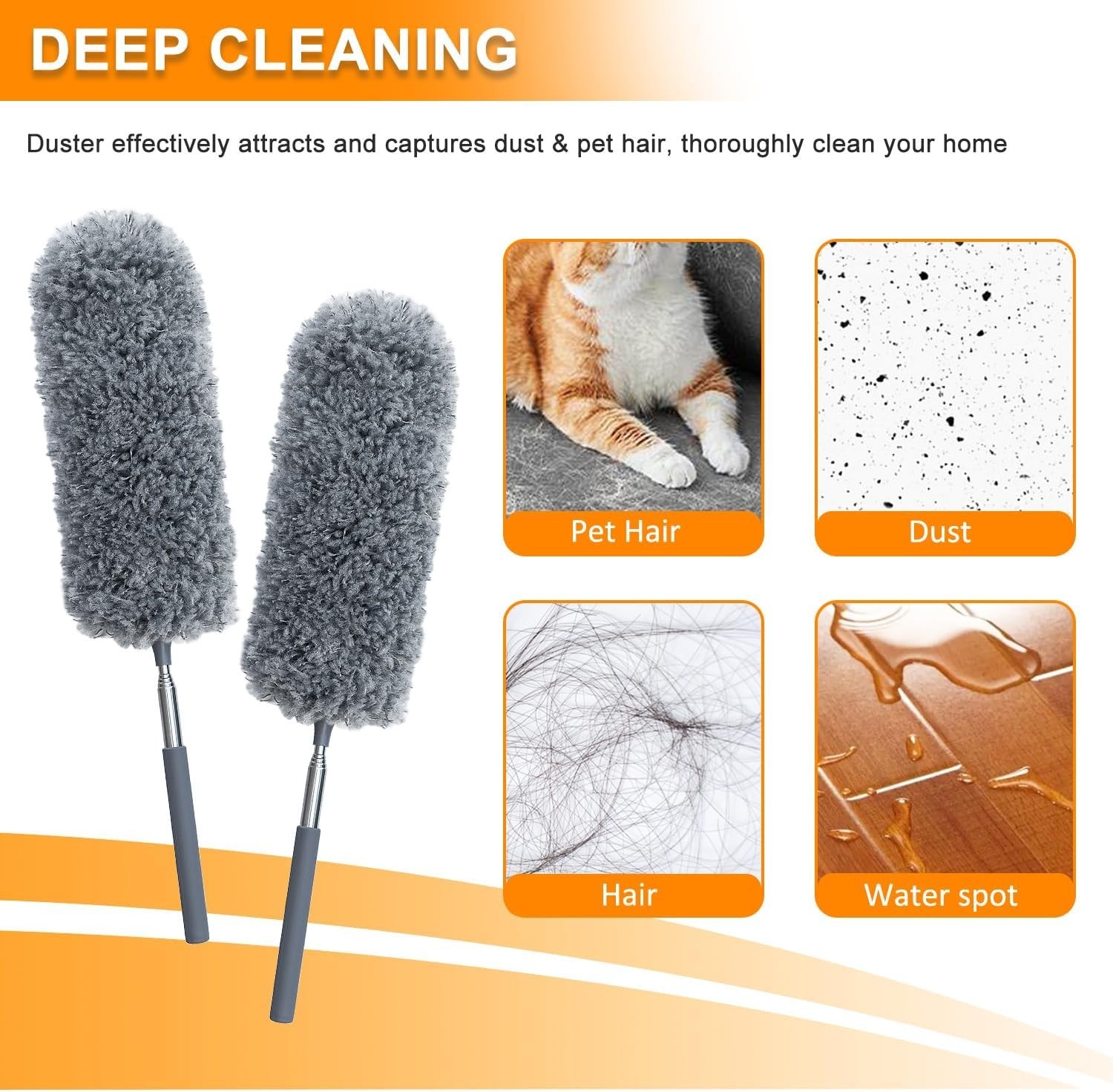 2 Pack Microfiber Feather Duster for Cleaning with Extendable Pole,Hand Washable