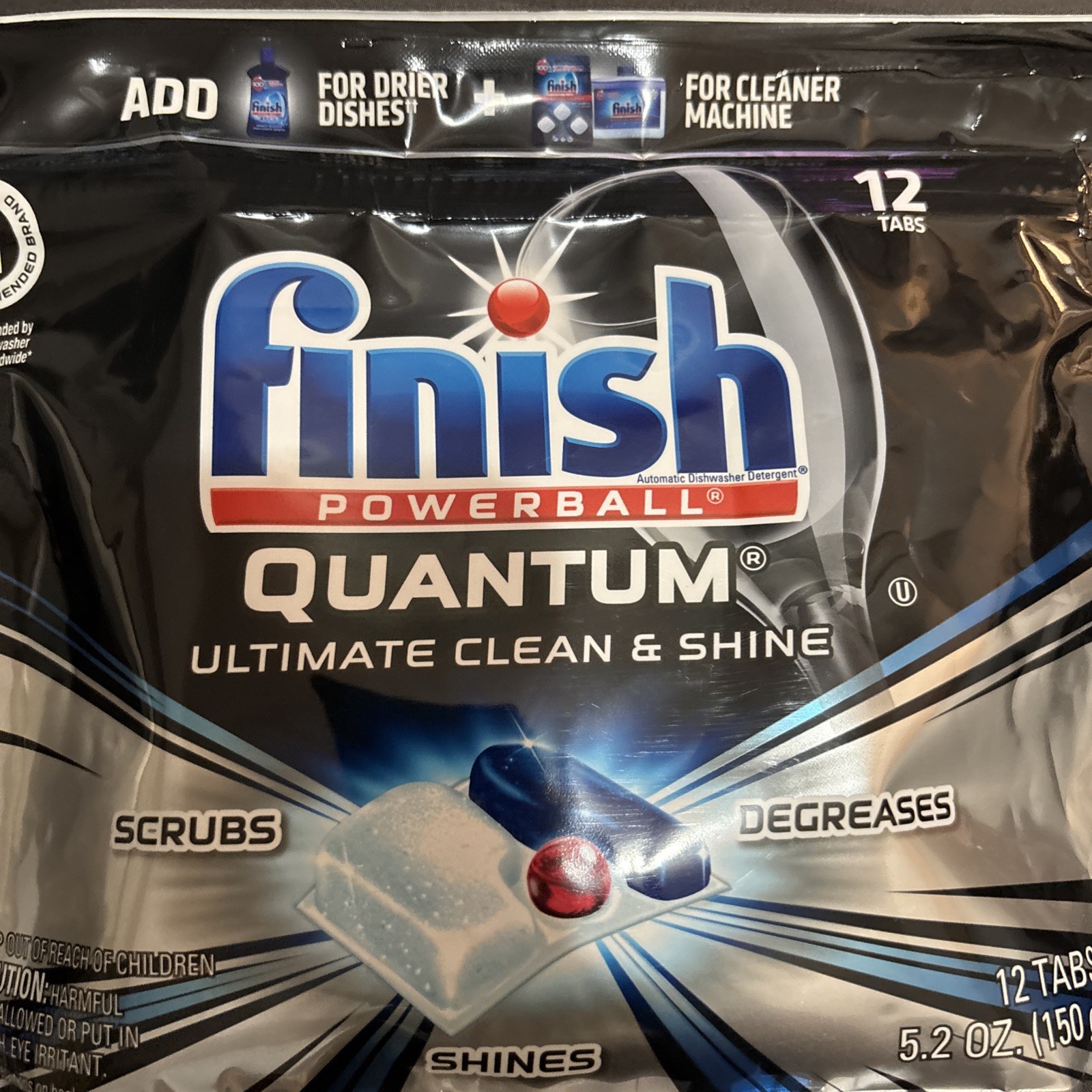 Finish Powerball 5.2 Oz Quantum Clean Shine 12 Ct Tabs Dishwasher Detergent