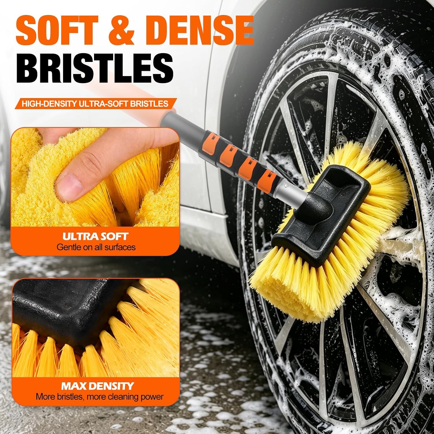 LAANPOLE 12FT Car Wash Brush with Long Handle, Car Cleaning Brush with 12 Inch