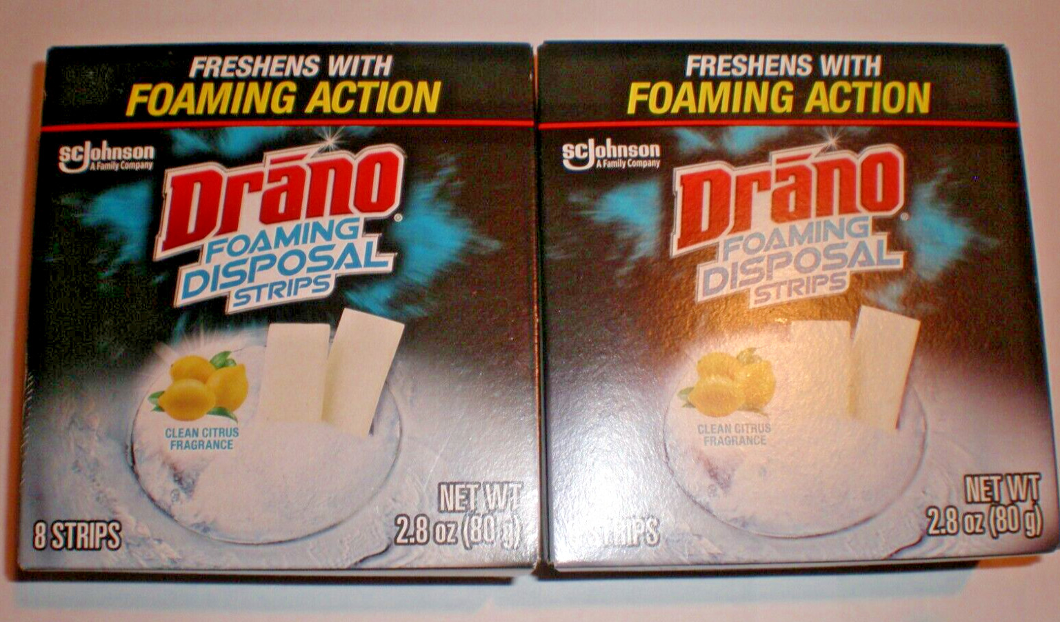 DRANO FOAMING DISPOSAL STRIPS CLEAN CITRUS FRAGRANCE 2 BOXES 8 STRIPS IN EACH