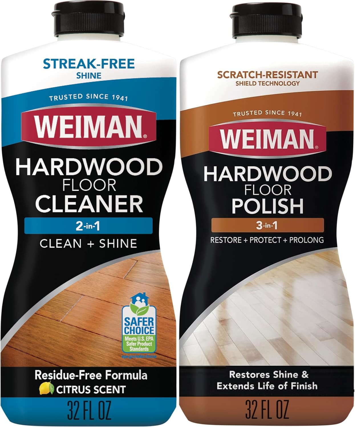 Weiman Hardwood Floor Cleaner and Polish Restorer Combo – 2 Pack – High-Traffic