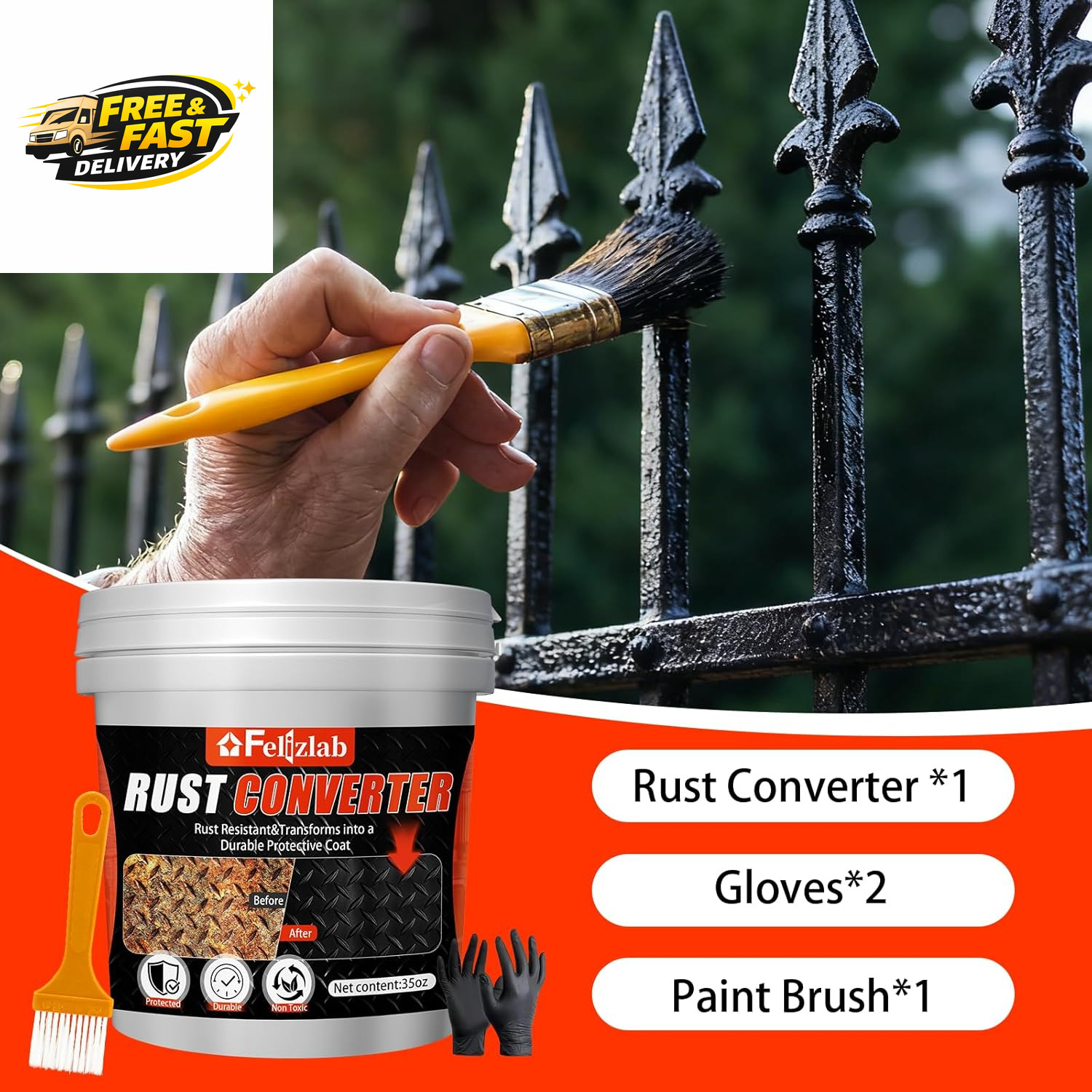 2-In-1 Rust Converter & Metal Primer, 35 Floz Automotive Rust Remover Paint for