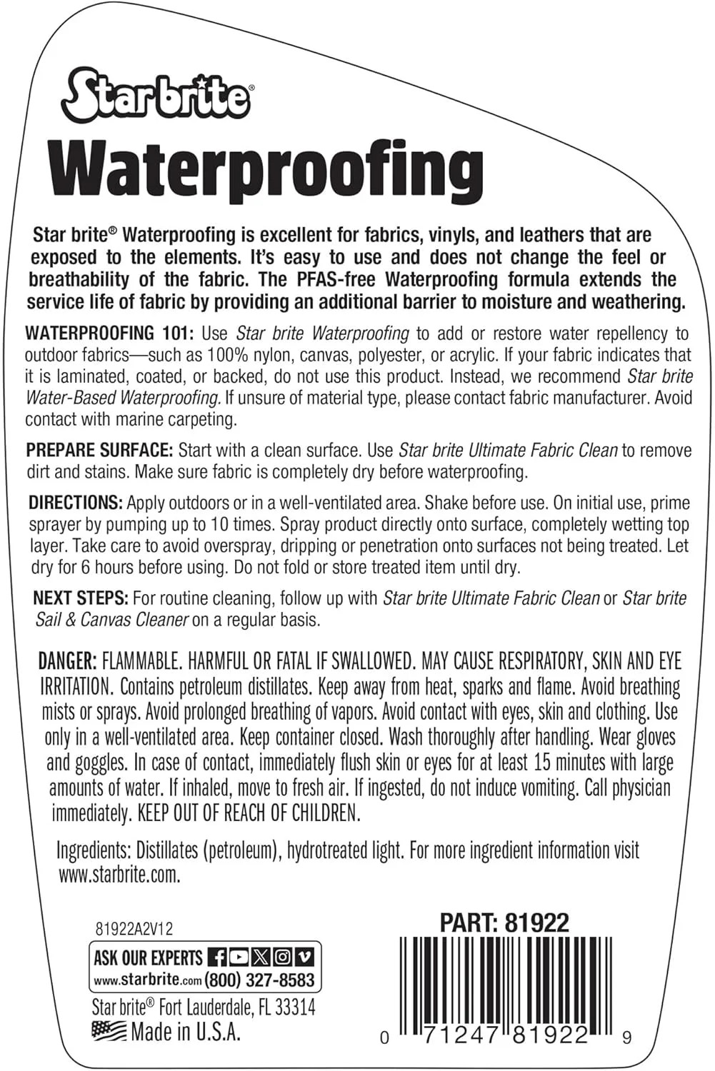 STAR BRITE Waterproofing Spray, Waterproofer + Stain Repellent + UV Protection f