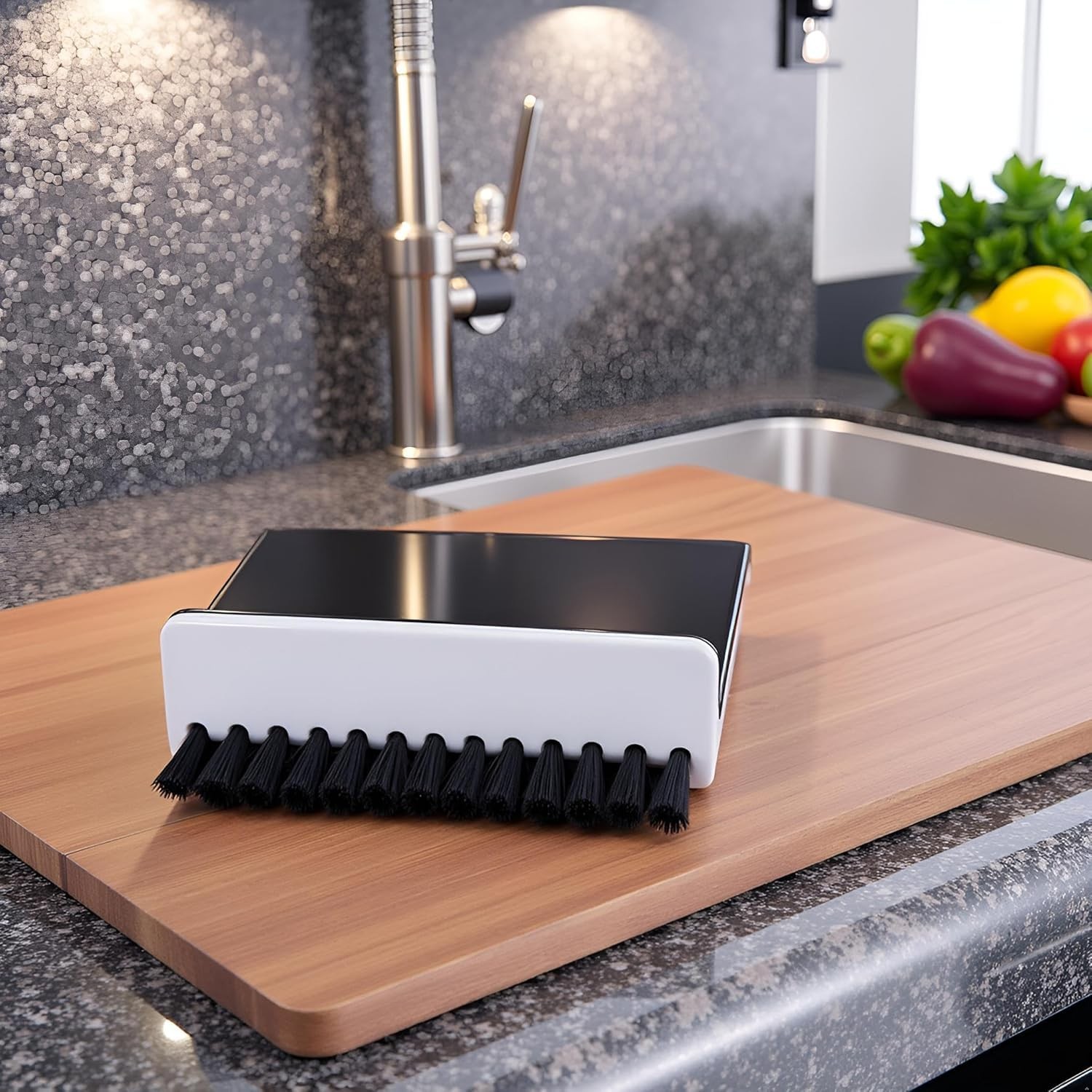 Black Kitchen Sink Squeegee Cleaner Countertop Brush Wiper Vegetable Cleaning…