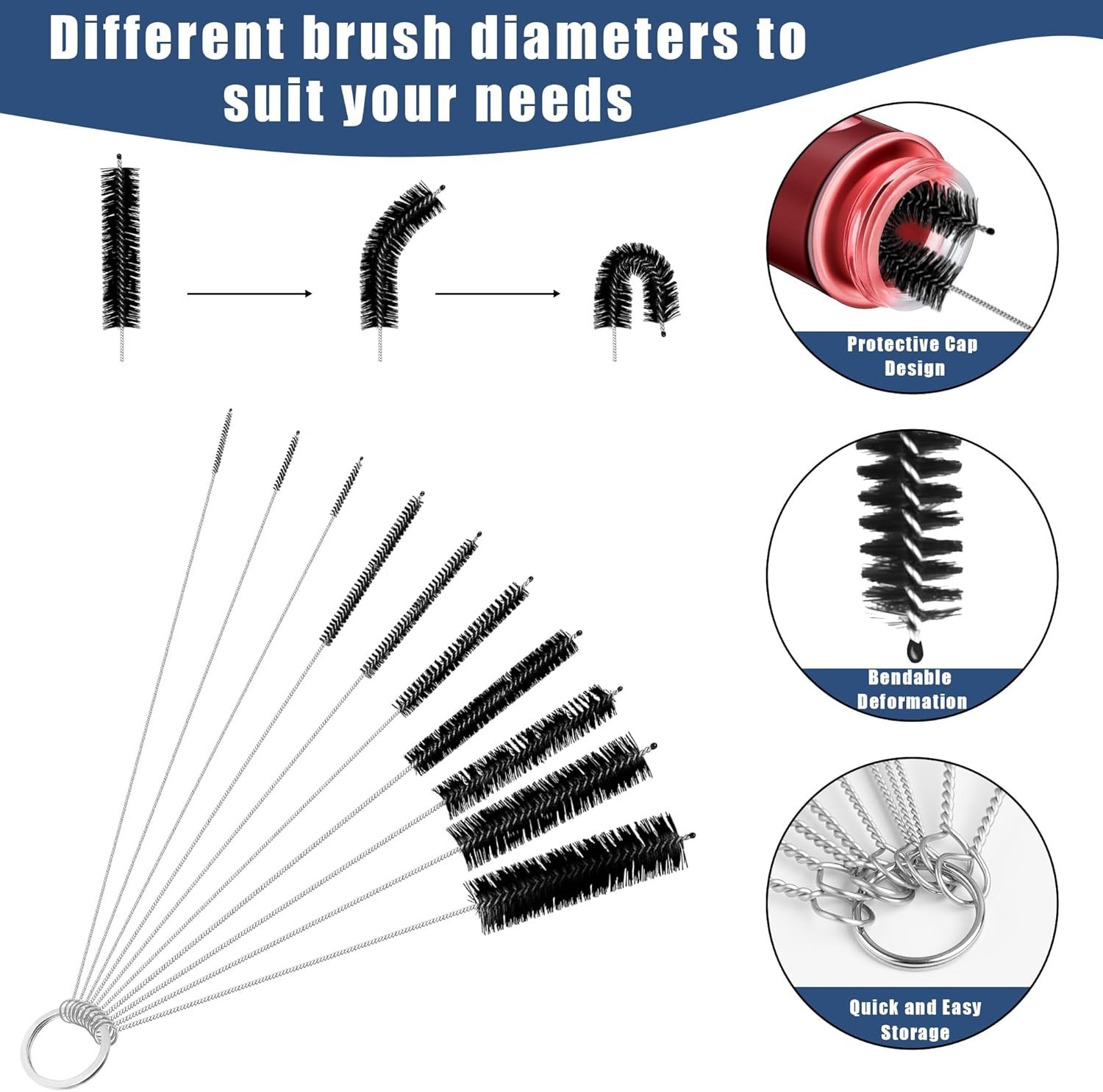 12Pcs Glass Tube Pipe Cleaners Brush Kit,Long Nylon Straw Brush for Glass Fun…