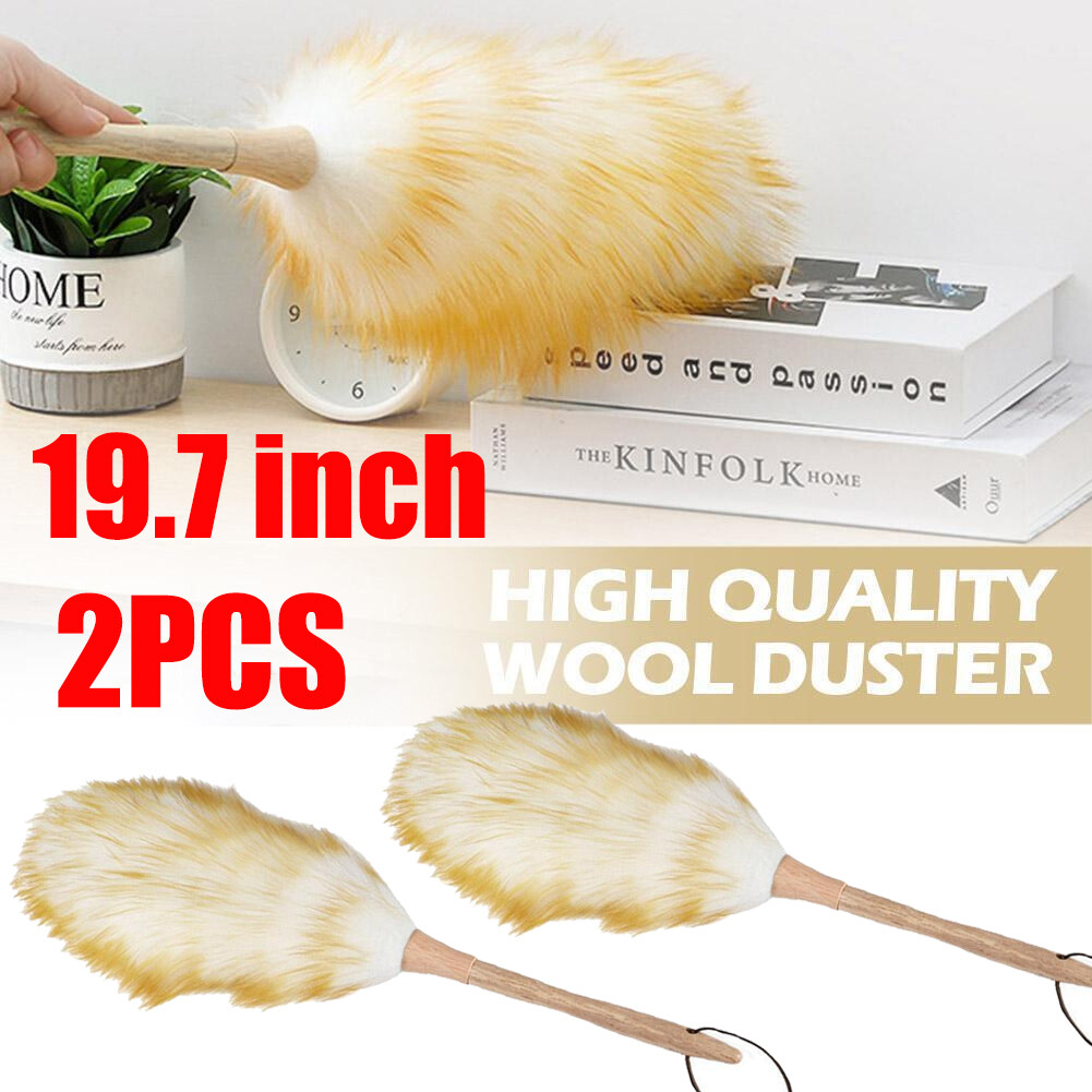 2PC Household Wool Lambswool Feather Brush Duster Dust Cleaning Wood Handle 50CM