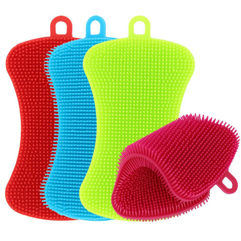 (US STOCK) 4PCS Mix Color Kitchen Cleaning Silicone Brush Pot Sponge Scrubber