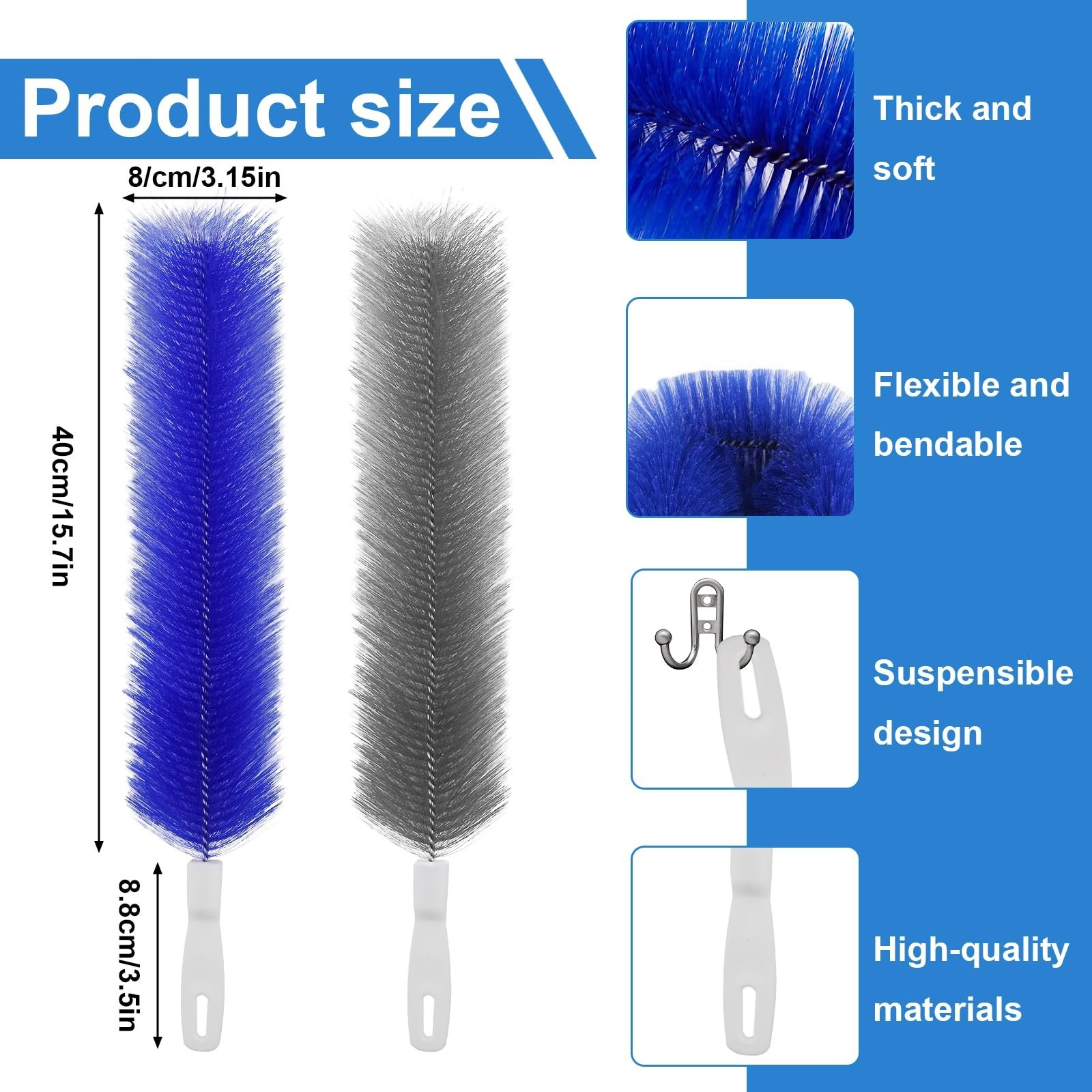 Flexible Cobweb Duster, 2Pc Fan Blade Brush,Remover For AC, Curtains, Gray