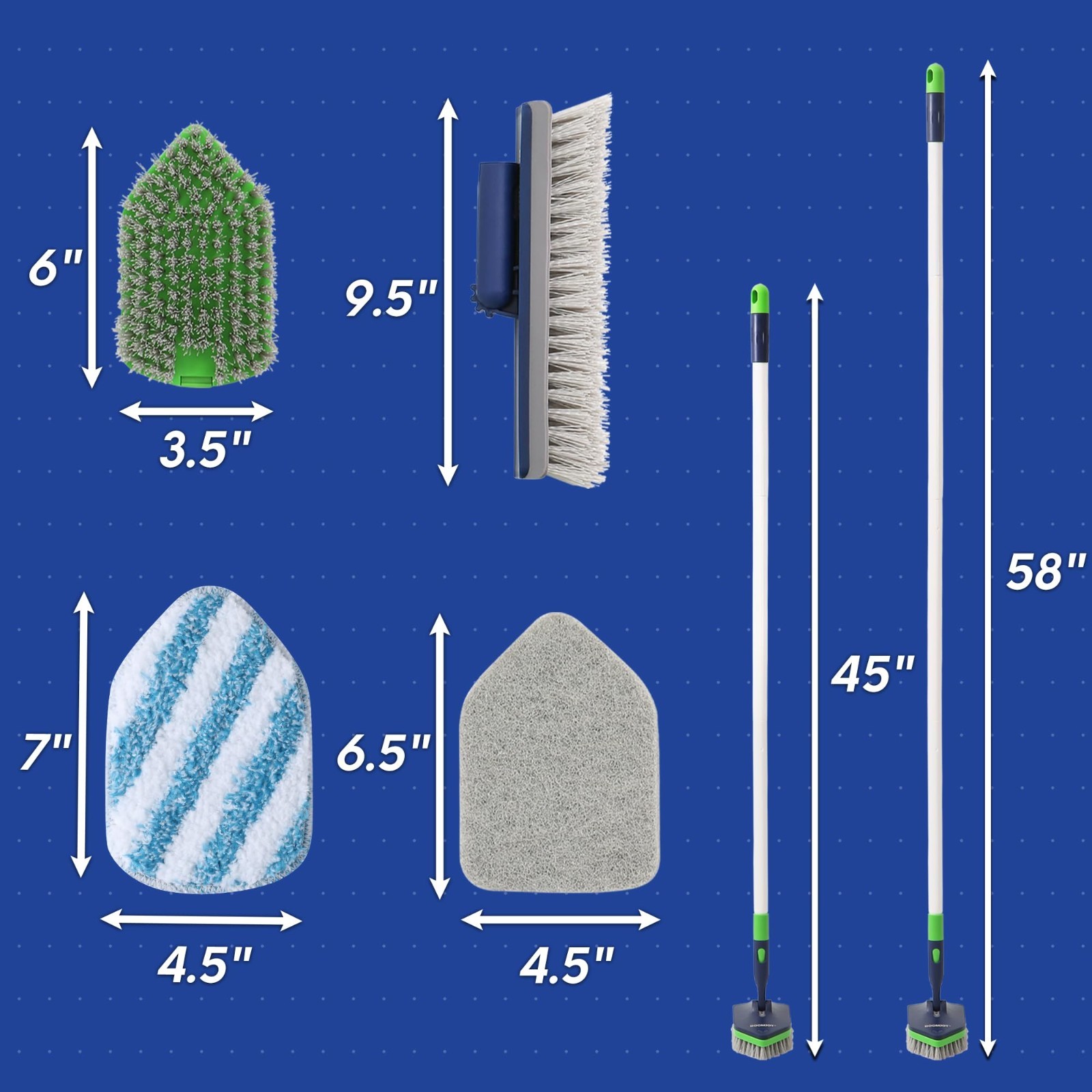4-in-1 Extendable Shower Cleaning Brush Set – 58″ Tub & Tile Scrubber, Grout Bru