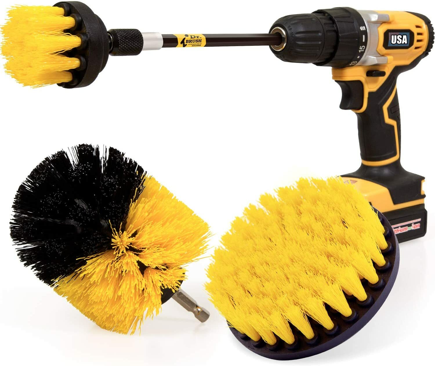 Drill Scrub Brushe Cleaning Extended Long Attachment Set 4 Pack Power Scrubber