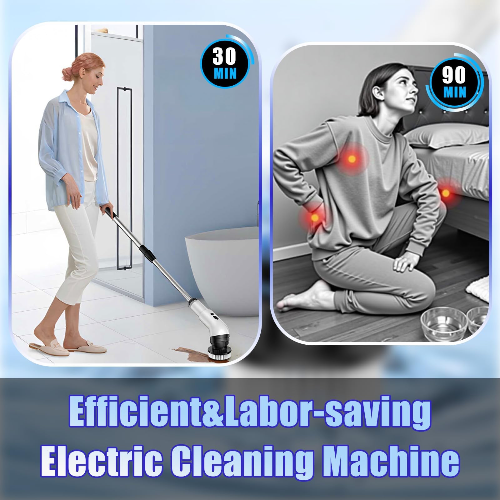 Electric Spin Scrubber, Cordless Bathroom Scrubber Brush with 9 Replaceable H…