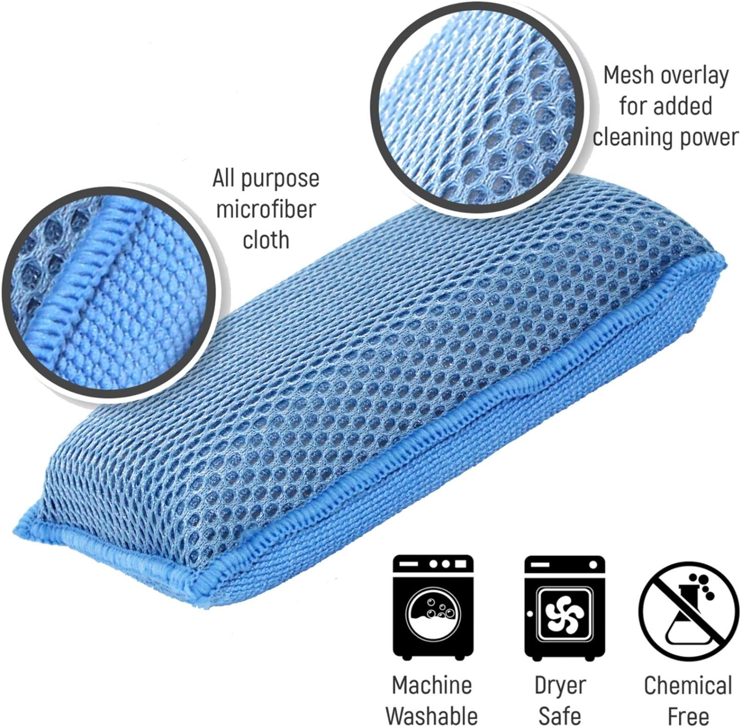 Miracle Microfiber Kitchen Sponge by Scrub-It (6 Pack) – Non-Scratch Heavy Duty