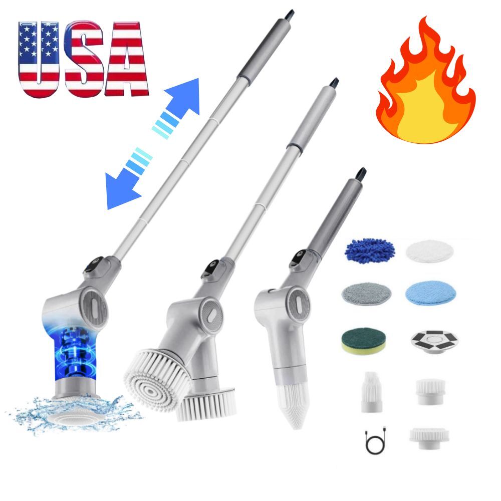 Electric Spin Scrubber 3Speeds 8 Replaceable Brush Heads Shower Cleaner Brush