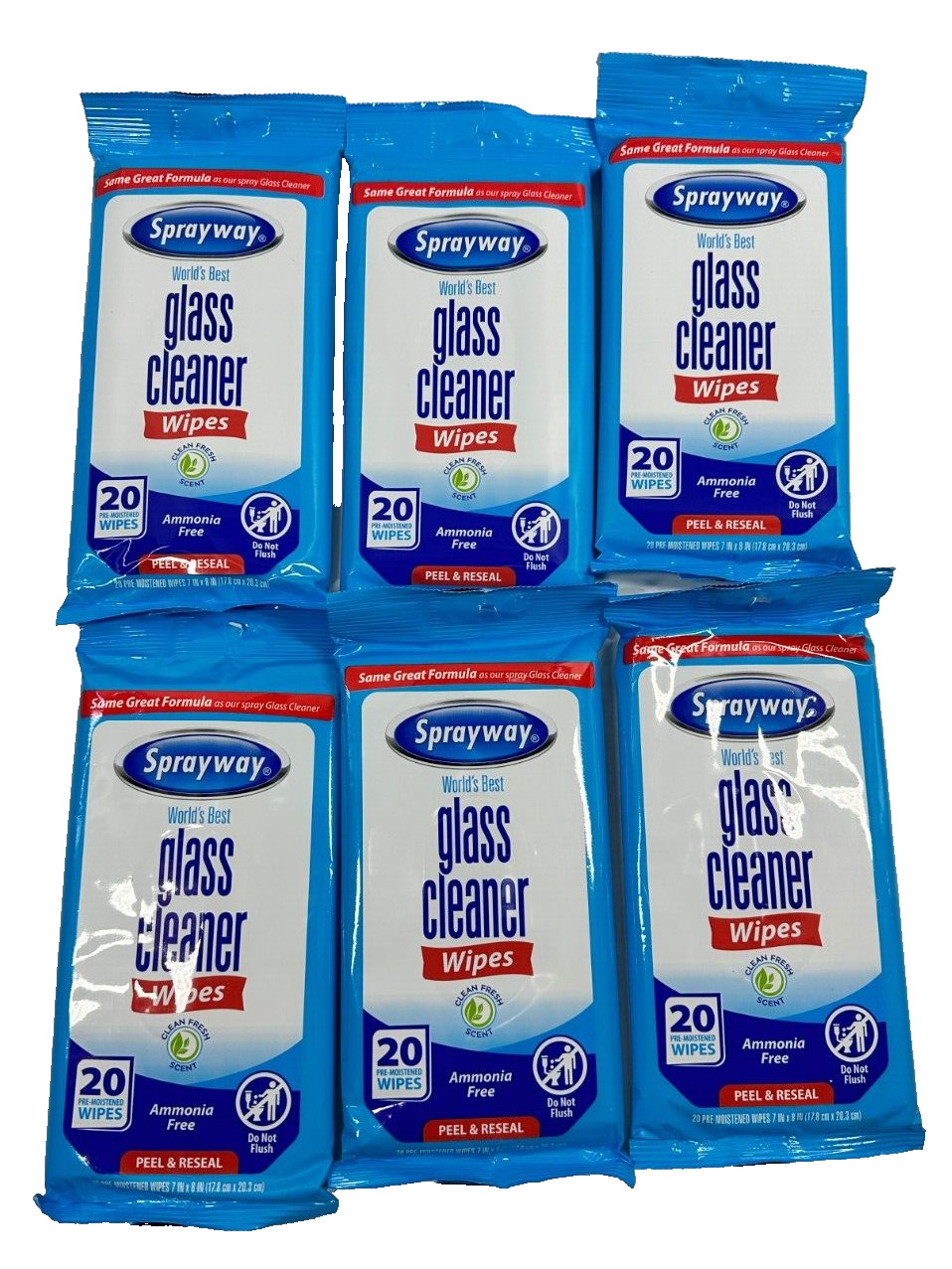 Sprayway Glass Cleaner Wipes (20-Count Each) Lot of 6 -120 Wipes Total SW199R
