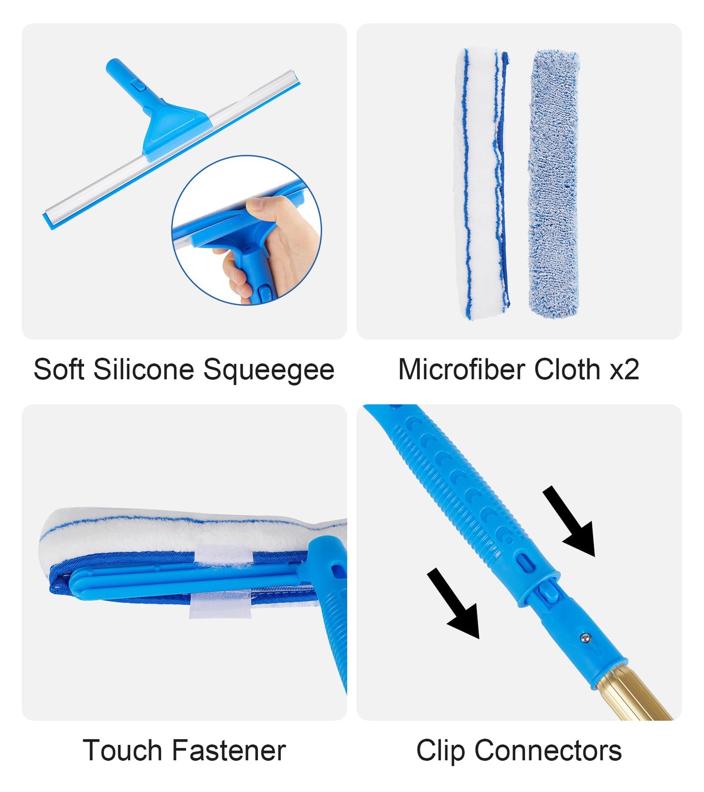 2 in 1 Window Squeegee Cleaning Kit with Aluminum Alloy Extension Poles, Scru…