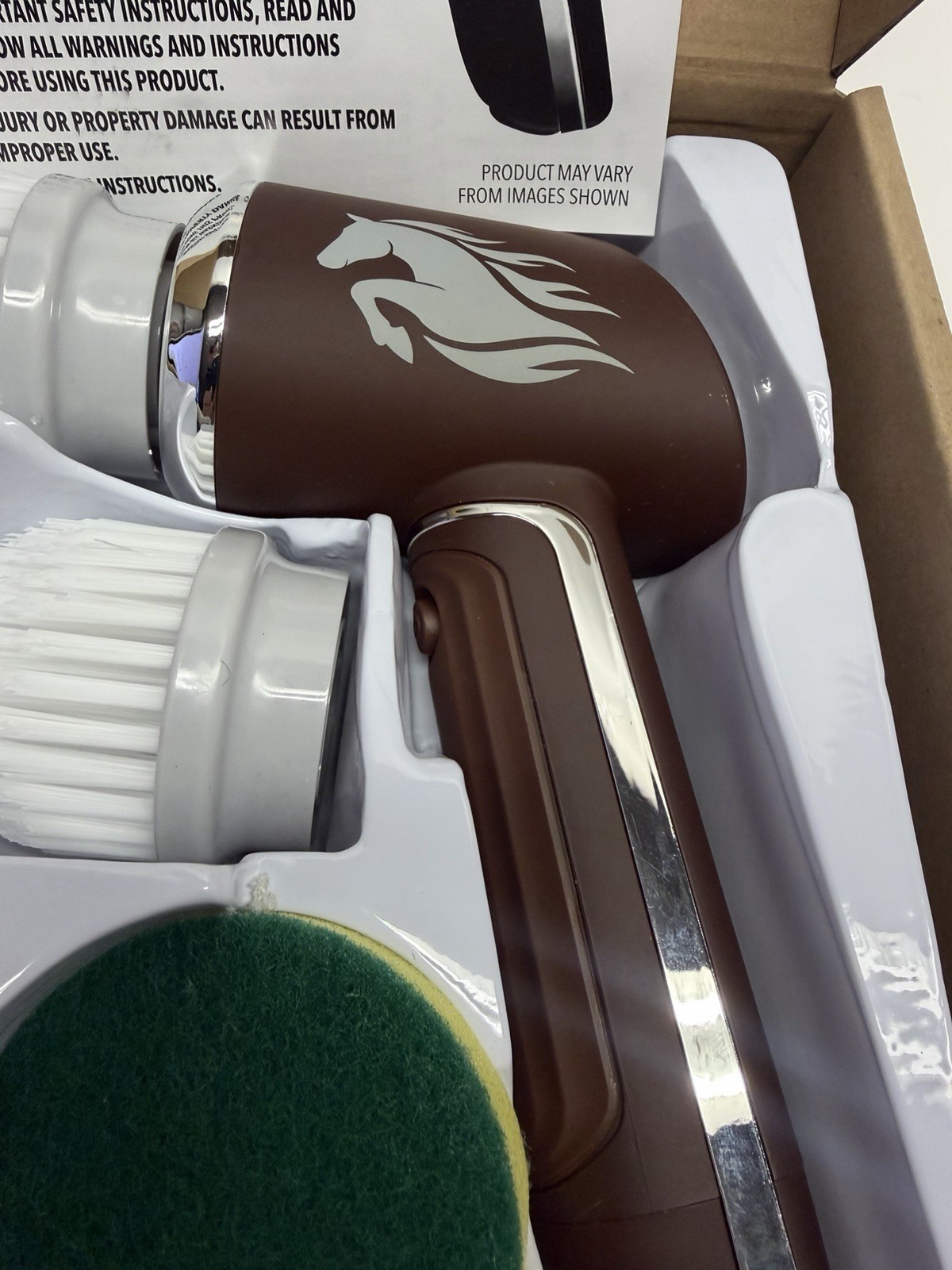 Horsepower Scrubber, Waterproof, Electric Power, Spins 350 RPM, 5 Brush Heads.