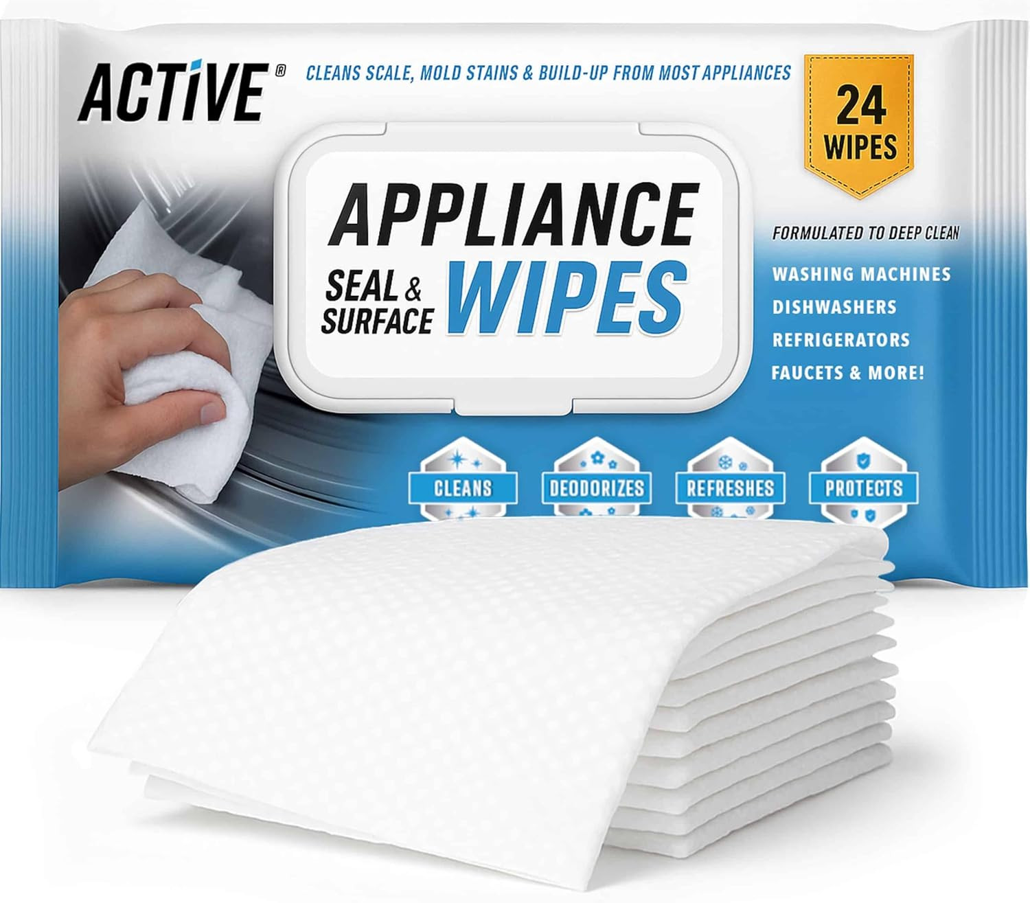 24 ACTIVE Cleaning Wipes – Heavy Duty for Appliances, Countertops, Tile, Fridge