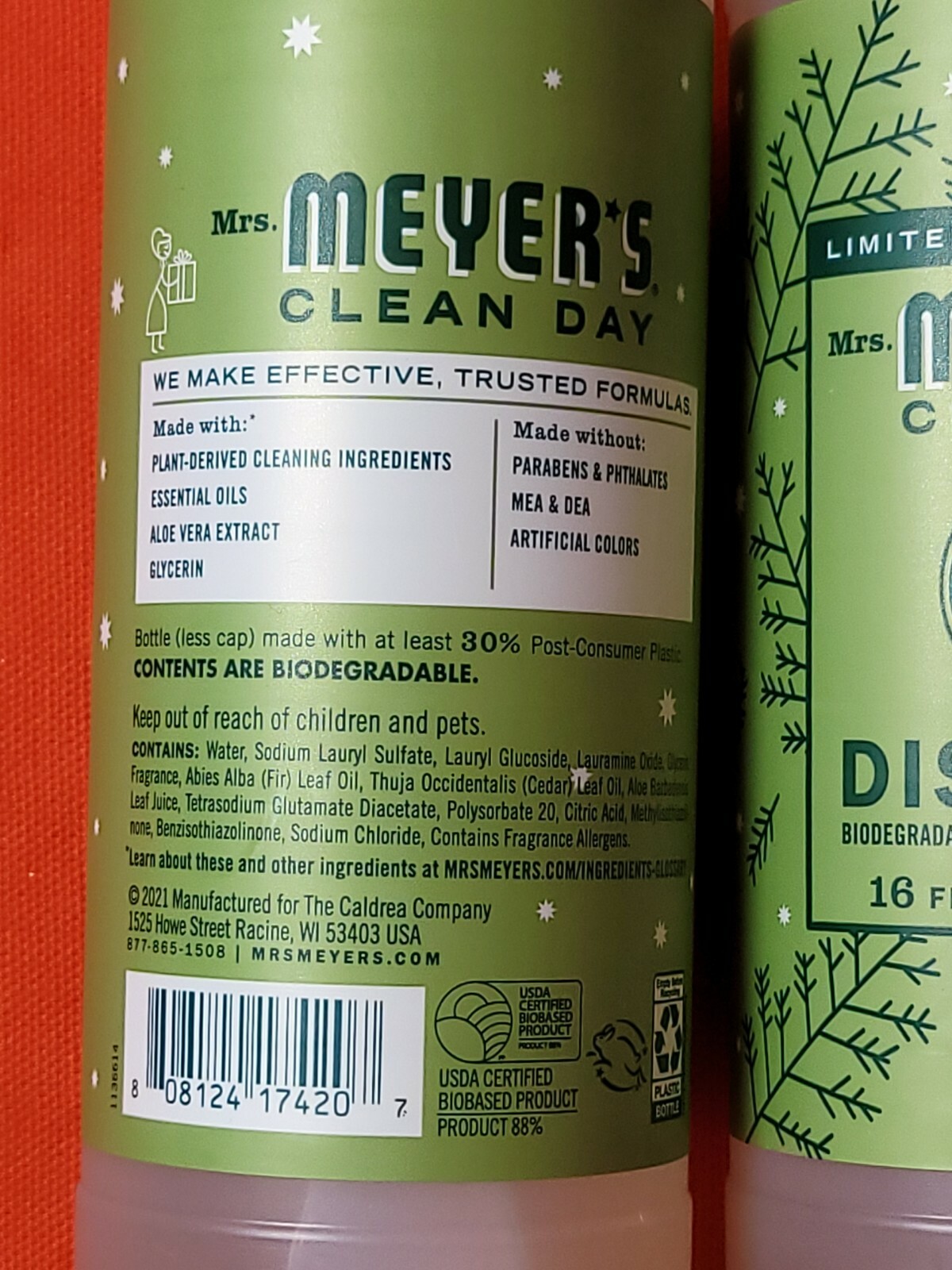 Mrs. Meyer’s Clean Day Iowa Pine Dish Soap Limited Seasonal Lot of 2. 16 oz bot