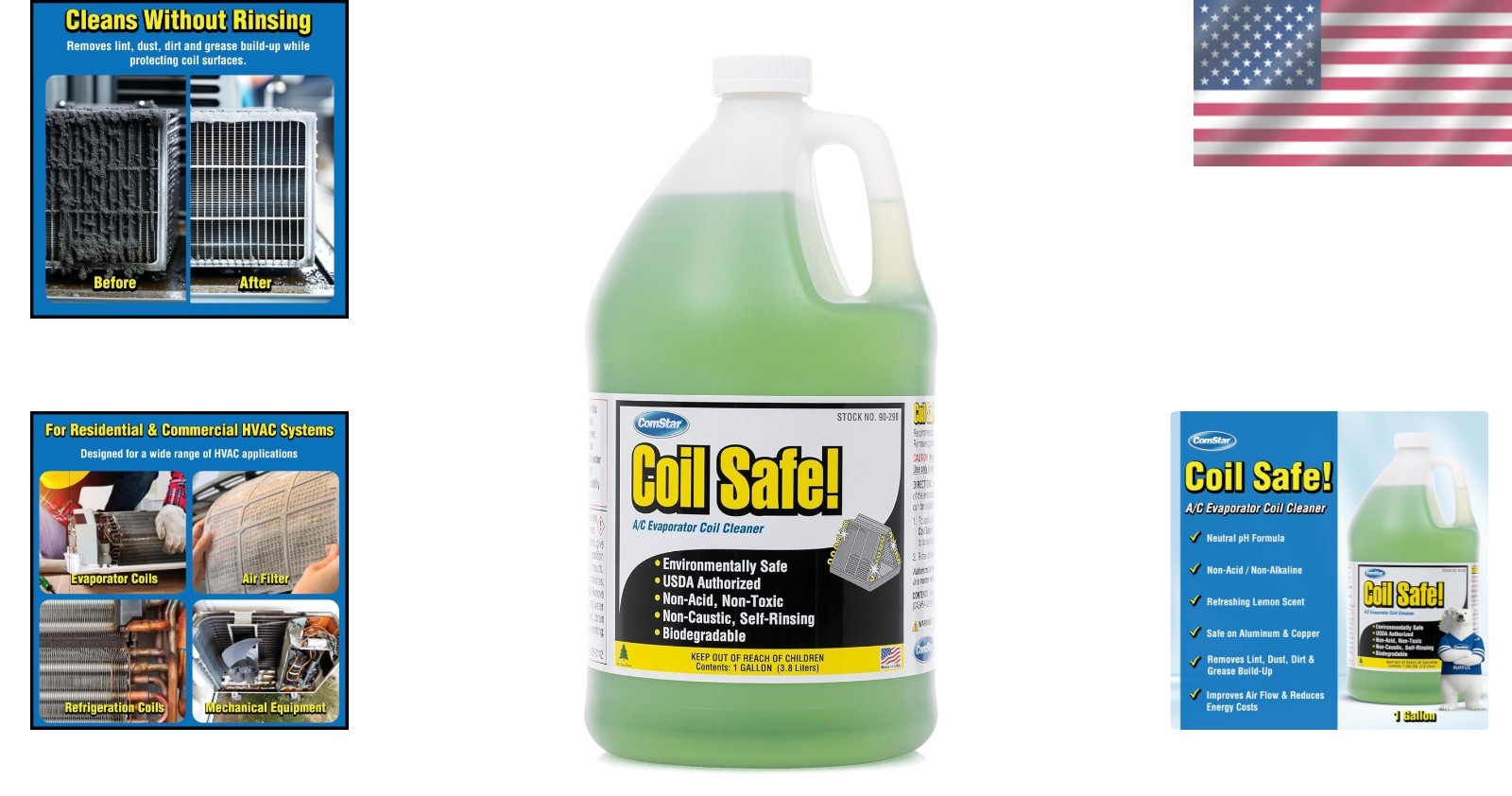 Coil Safe 1 Gallon Self-Rinsing Cleaner for AC & Refrigeration Coils, Low Odor