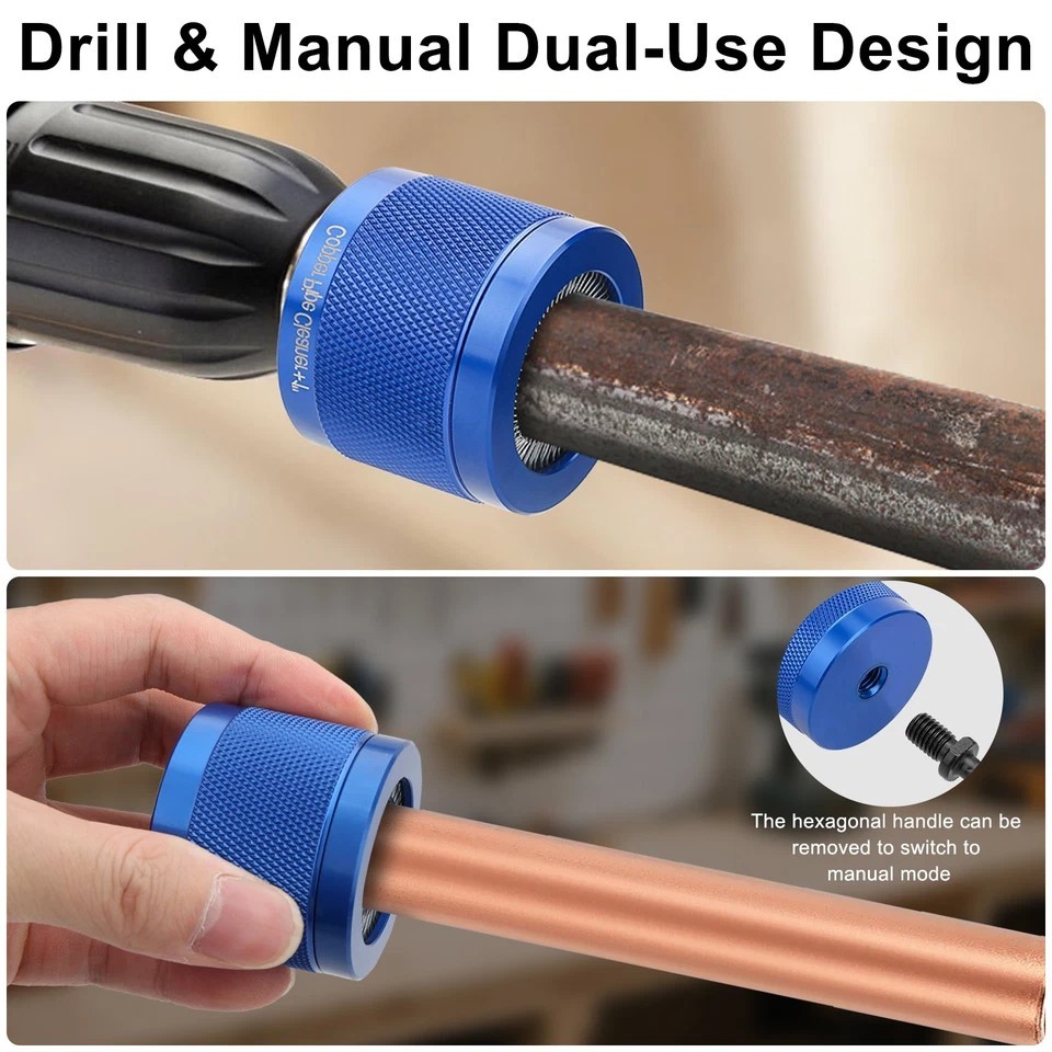 3x Copper Pipe Cleaner Drill Set 1/2 3/4 1 Metal Plumbing Tube Brush Kit Tool