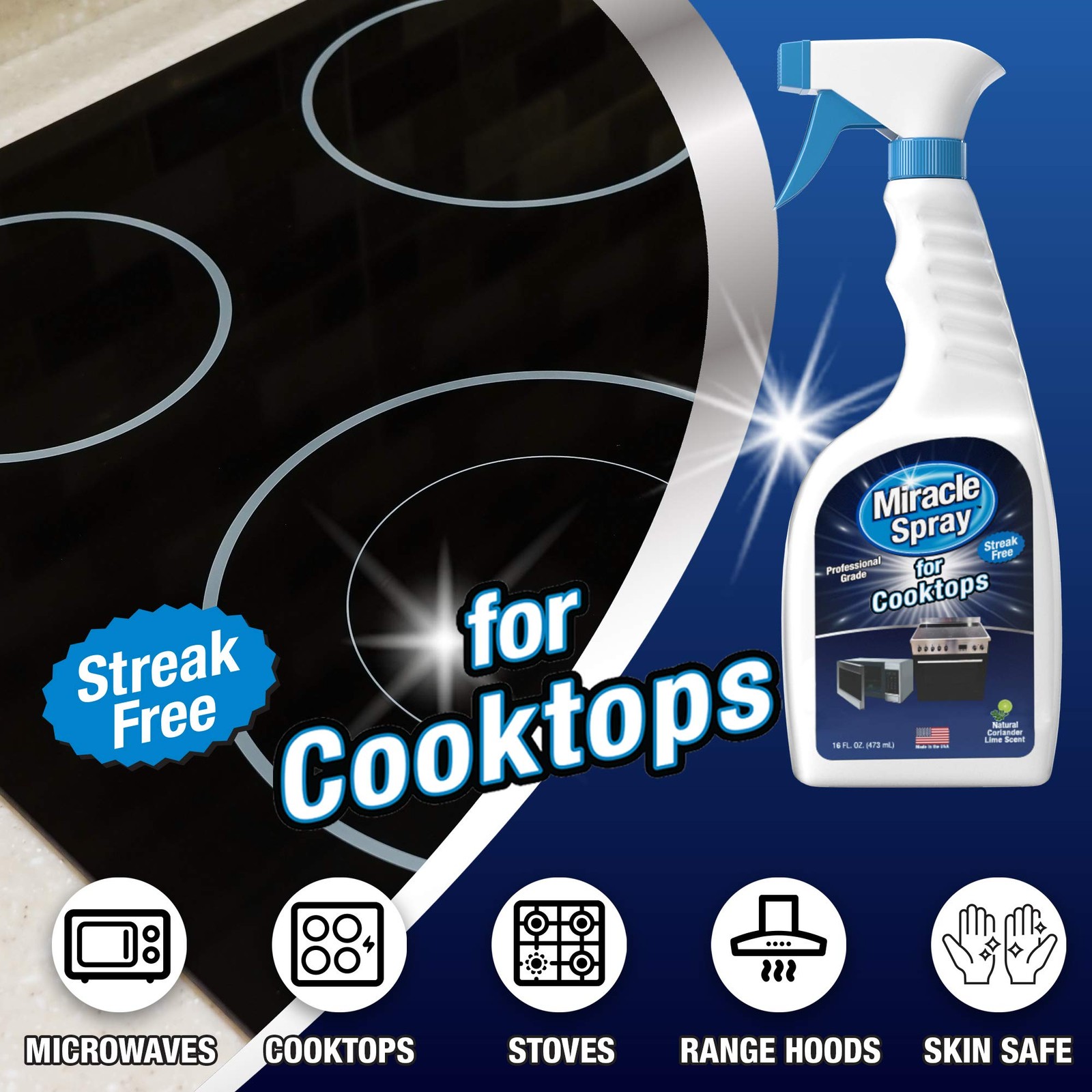 Microwave and Cooktop Cleaner Spray Removes Grease Grime Kitchen 16 oz