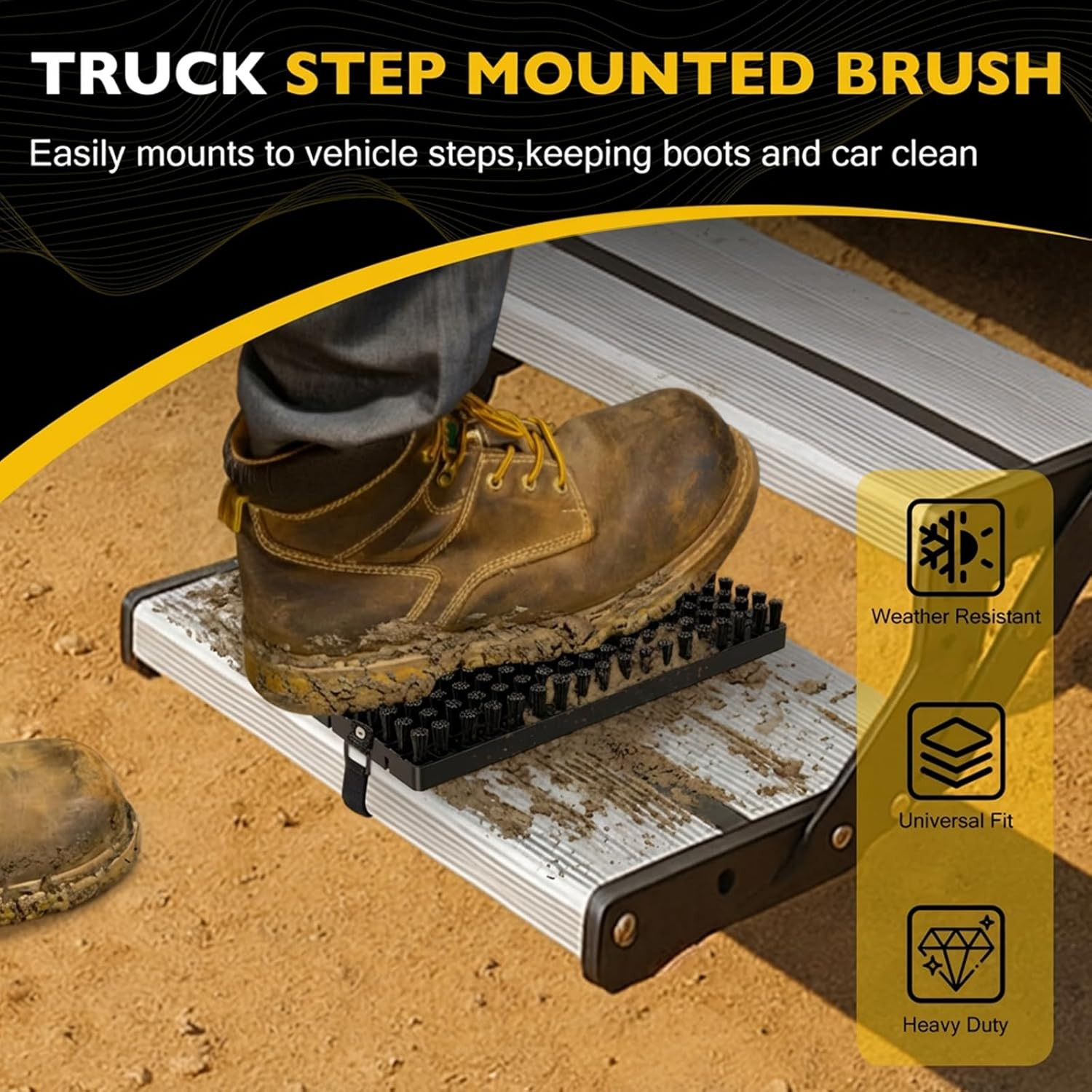 Truck Step Mounted Brush – Heavy Duty Boot Brush Cleaner for Trucks, Rvs, Suvs &