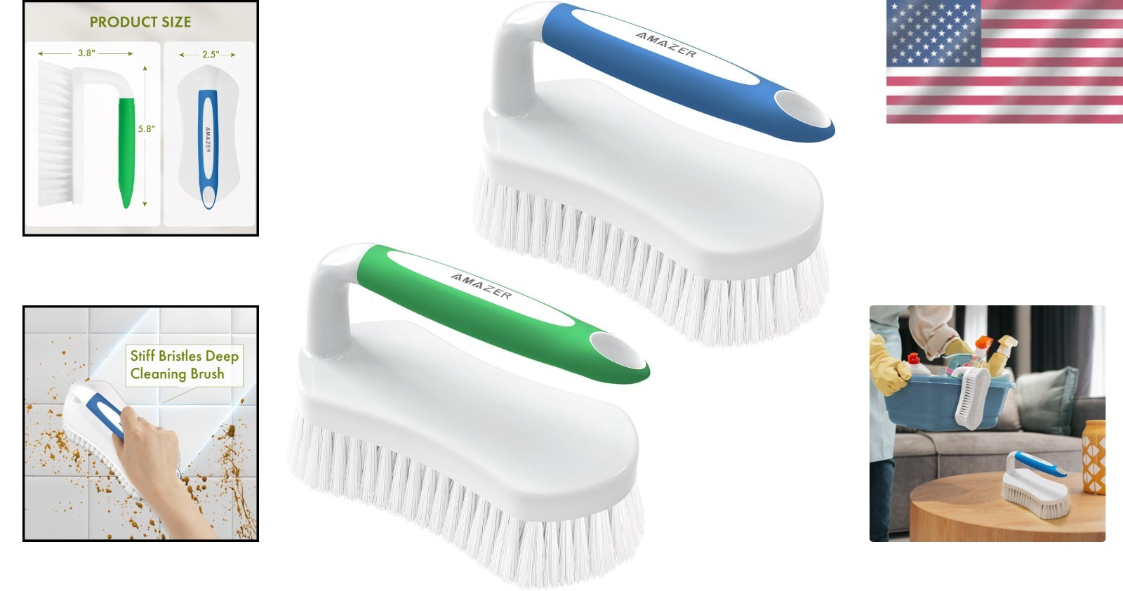 Durable Blue & Green Shower Scrub Brush – Comfort Grip & Heavy Duty Design