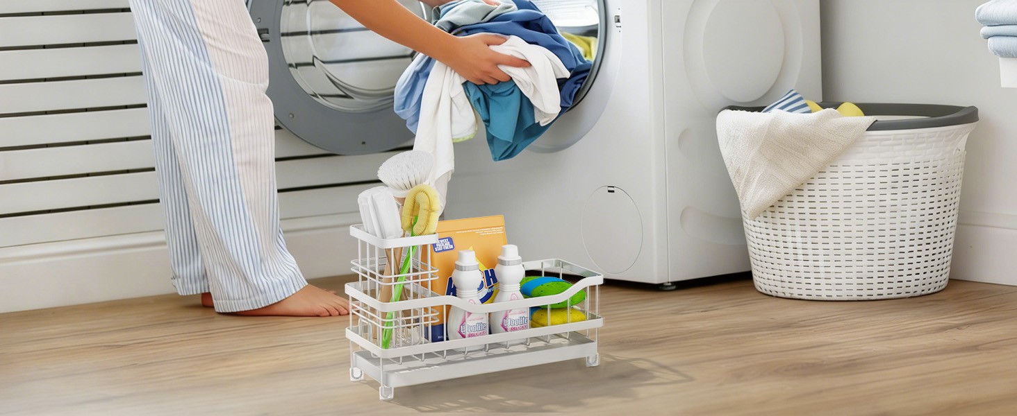 Sponge Holder for Kitchen Sink, Rustproof Sink Caddy Organizer with Dish Brush