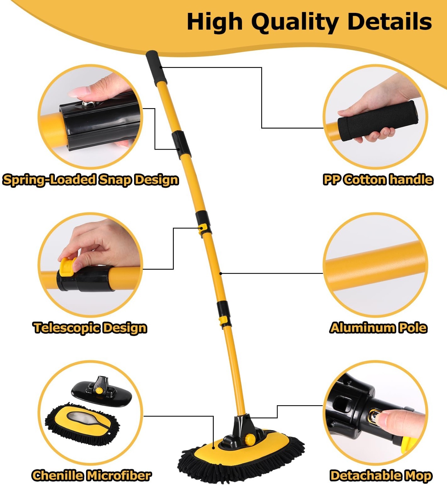 Anngrowy 56″ Car Wash Brush Mop Kit Long Handle Cleaning Tools Mitt Sponge Duste