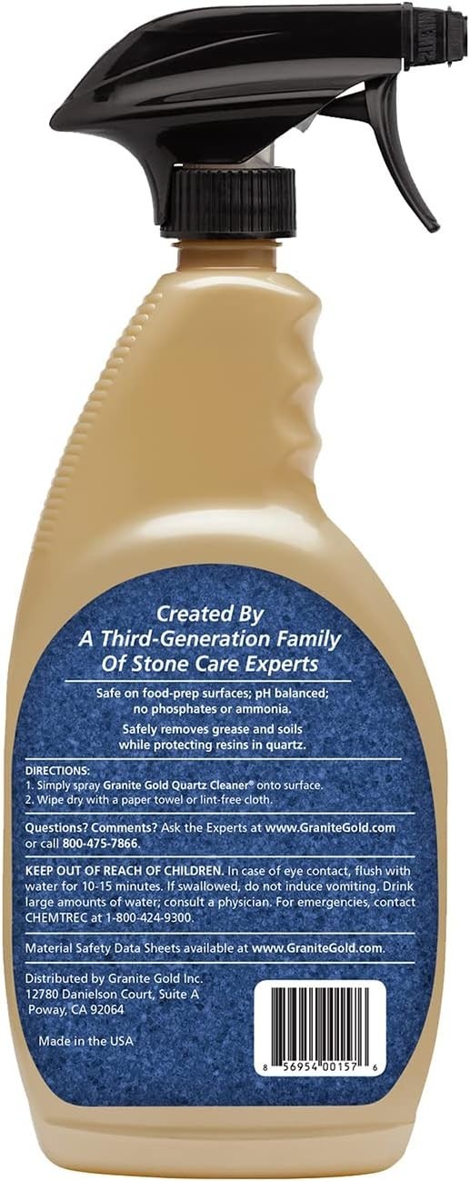 Gentle pH Neutral Quartz Cleaner Spray – Safe for All Quartz Surfaces, 24 Fl Oz