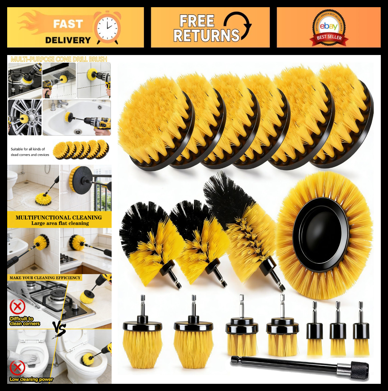 18-Pack Drill Brush Power Scrubber Set – All-Purpose Cleaning Brushes for Bathro