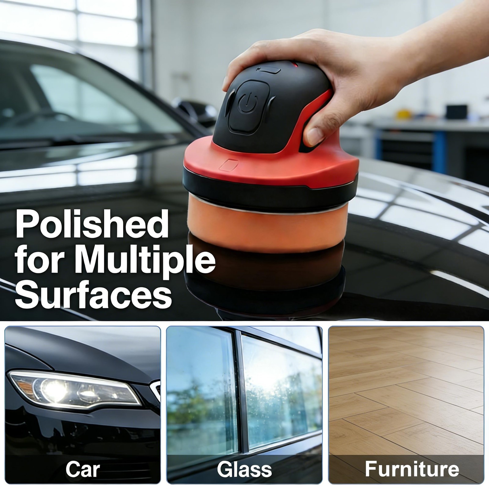 Cordless Car Polisher 230 RPM, USB Rechargeable Auto Buffer, 5Pad Detailing Kit