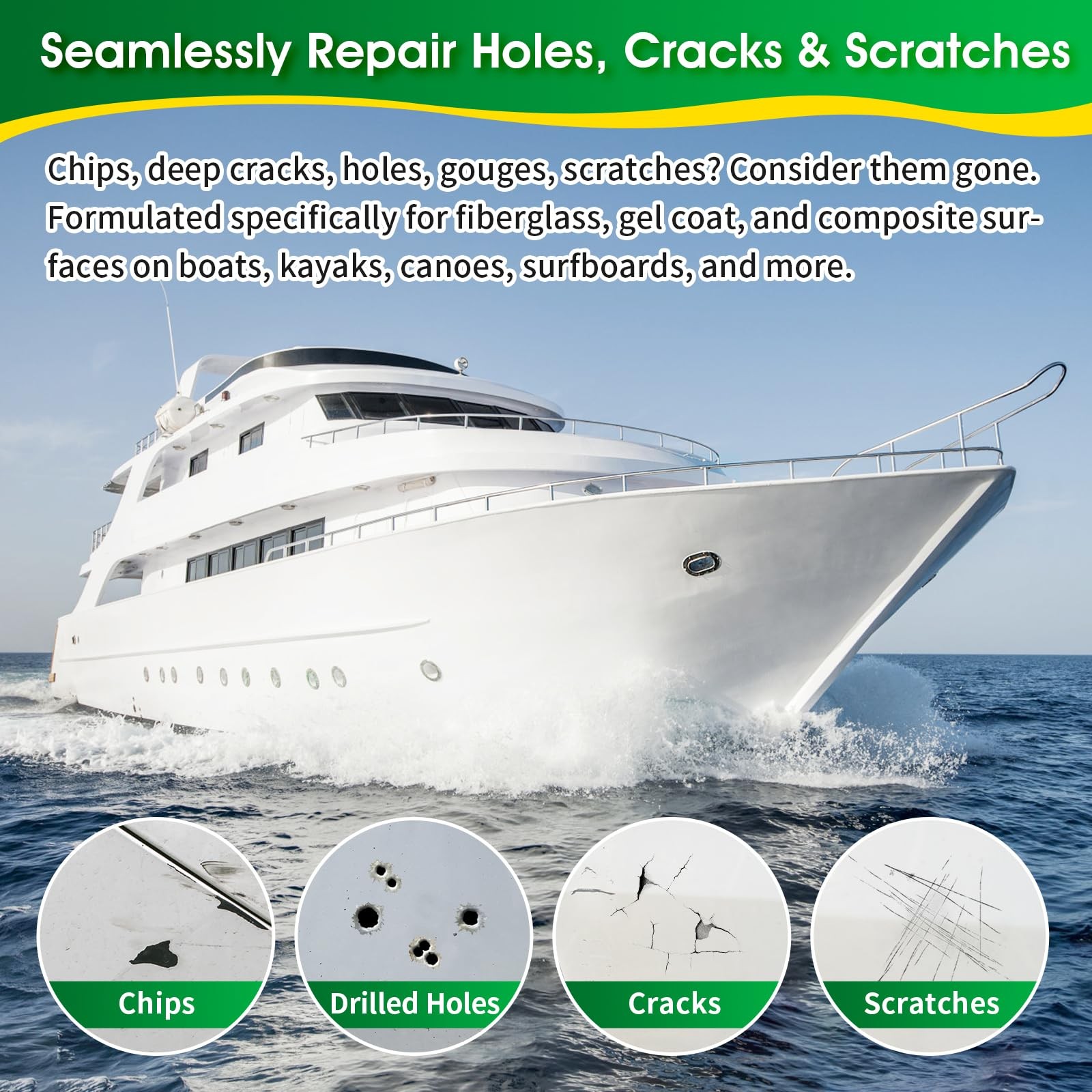 Marine Fiberglass Repair Kit, 4.2 oz Gel Coat Repair Kit for Boats, Fiberglas…