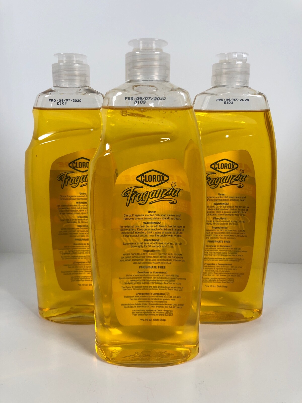 Three Bottles Clorox Fraganzia Orange Zest Dish Soap Vitamin B5 22 oz Each LE