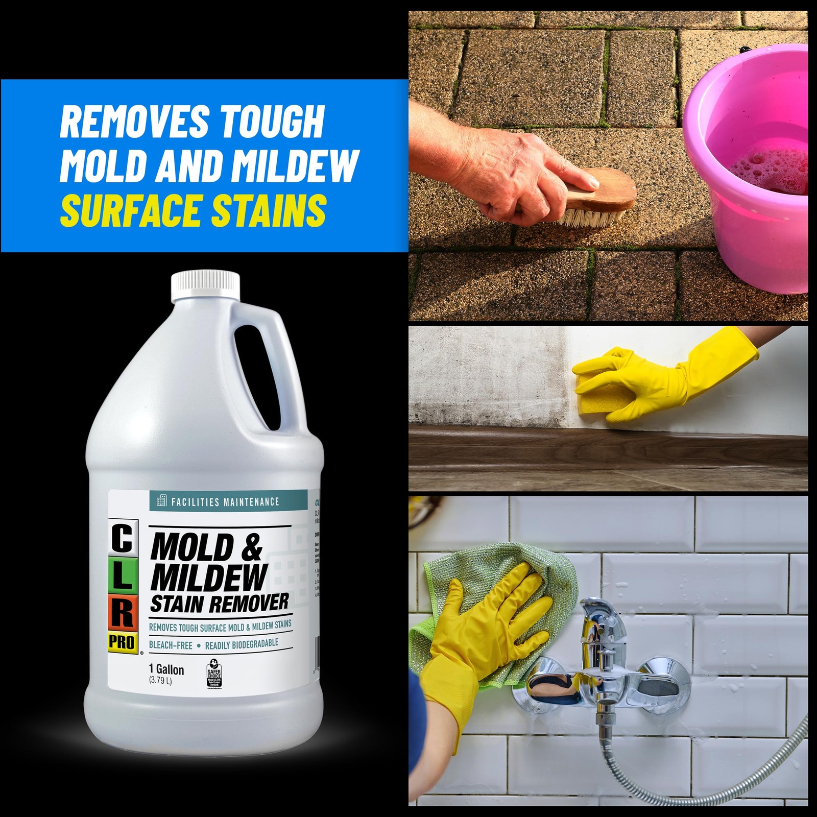 CLR PRO Heavy Duty Bleach-Free Mold and Mildew Stain Remover, 1 Gallon Bottle…