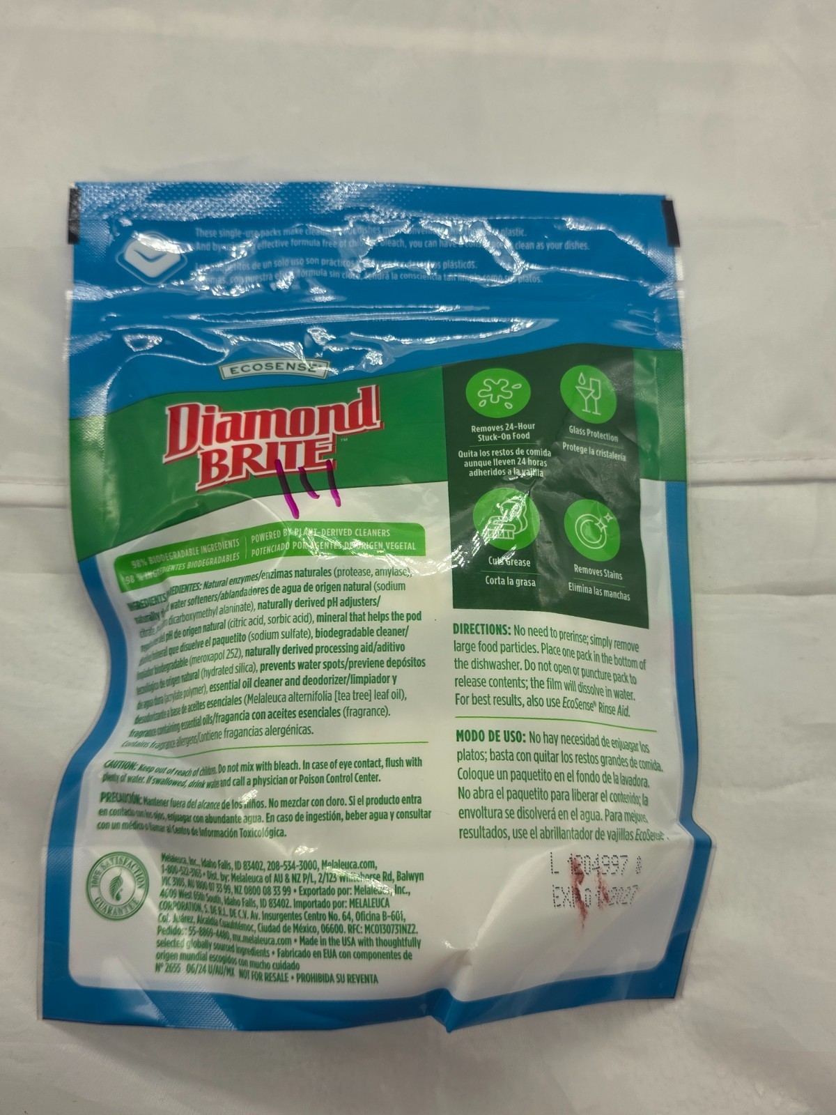 4 Melaleuca Ecosense Diamond Brite Automatic Dishwasher Detergent Total 110 pod