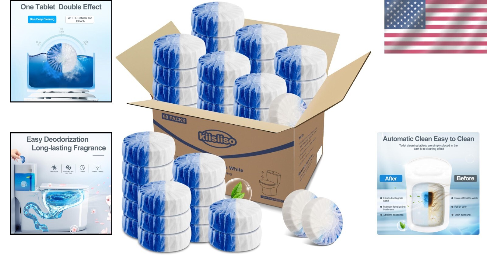 Ultra Clean Toilet Tablets 60-Pack: Long-Lasting Deodorizer & Stain Remover