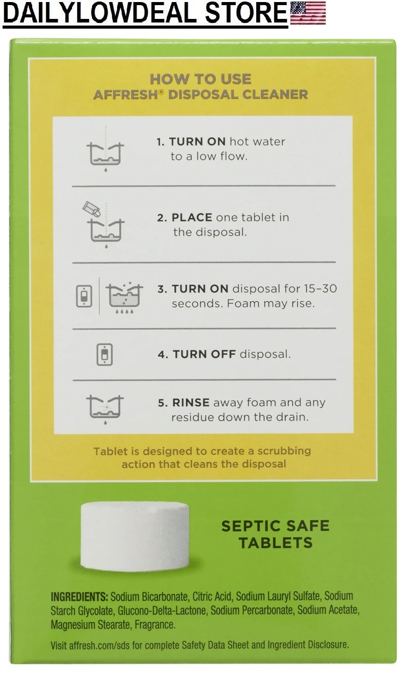 Affresh Garbage Disposal Cleaner, Removes Odor-Causing Residues, 3 Tablets