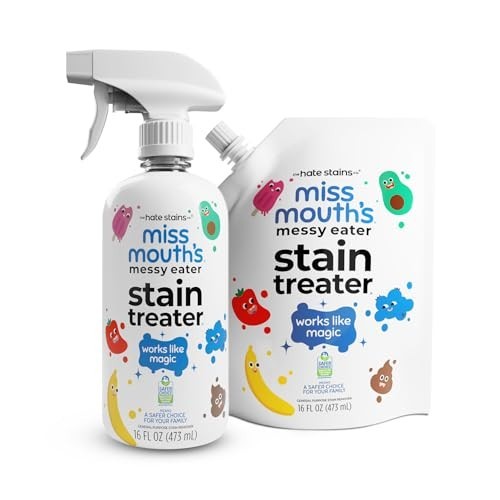 Messy Eater Stain Remover Spray & Refill Pouch – 16oz Each, Tough on Stains