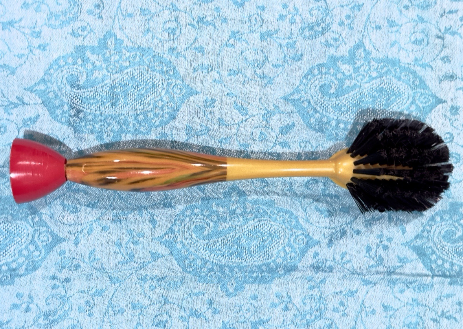Vigar Dish Wash Standing Brush Vibrant Retro Rose Pattern Orange Red Swirls NWOT
