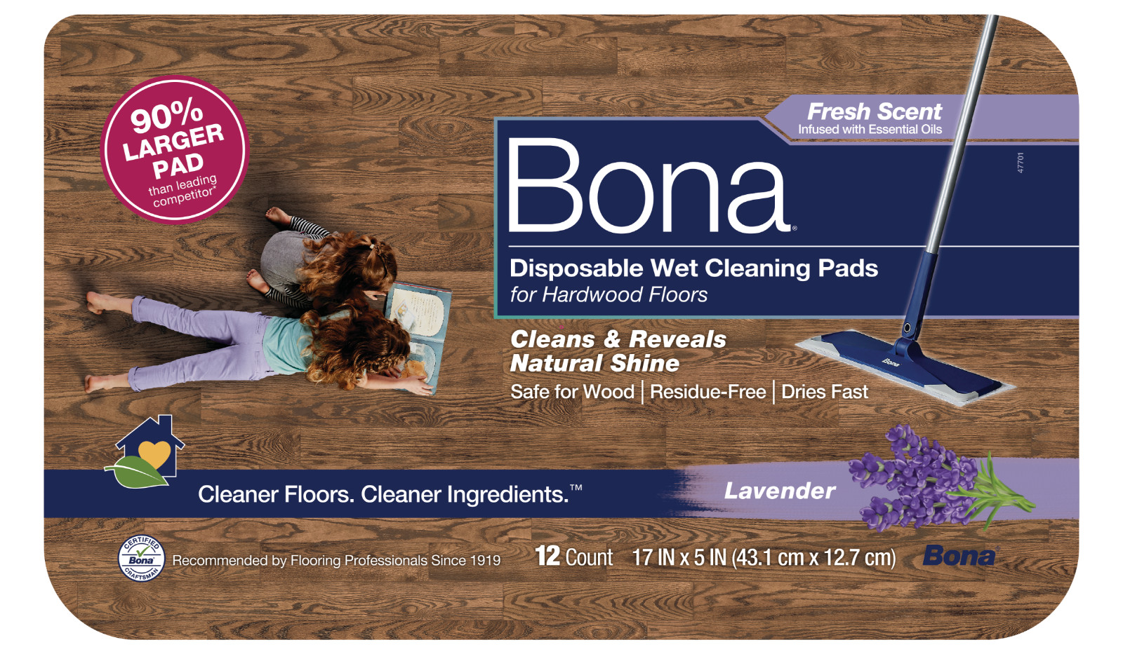 Disposable Wet Cleaning Pads for Hardwood Floors, Lavender Scented 12 Ct Lot