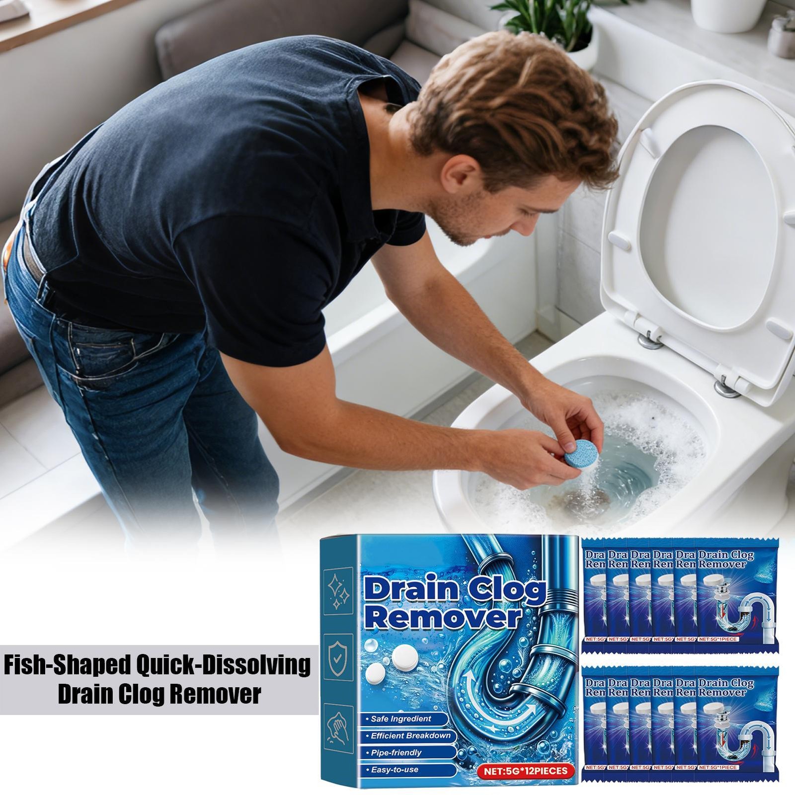 Sink Cleaner Tablets Effervescent Drain Clogs Remover Tablets Toilet Cleaning